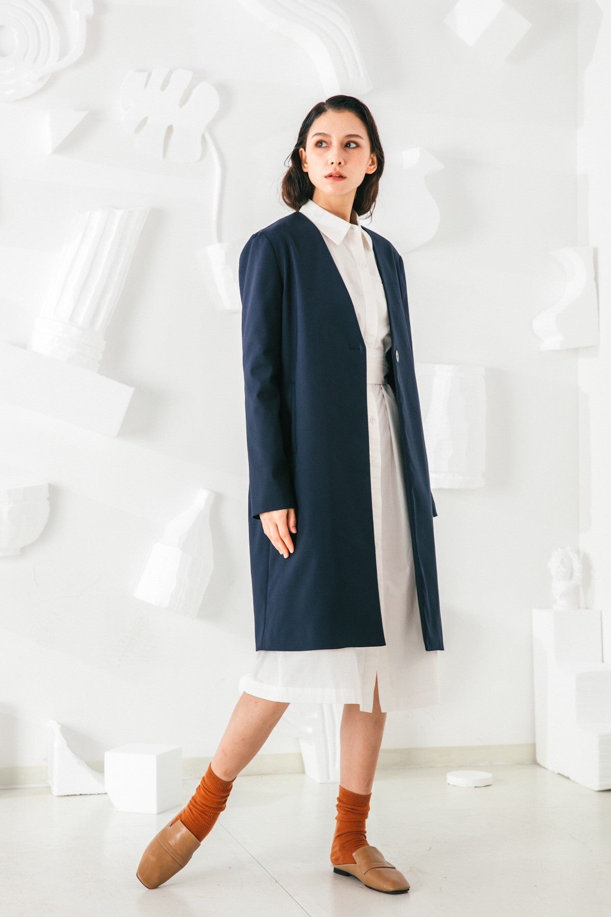 SKYE San Francisco SF shop ethical sustainable modern minimalist elegant quality women clothing fashion brand Fayette Insulated Scarf Coat blue 4