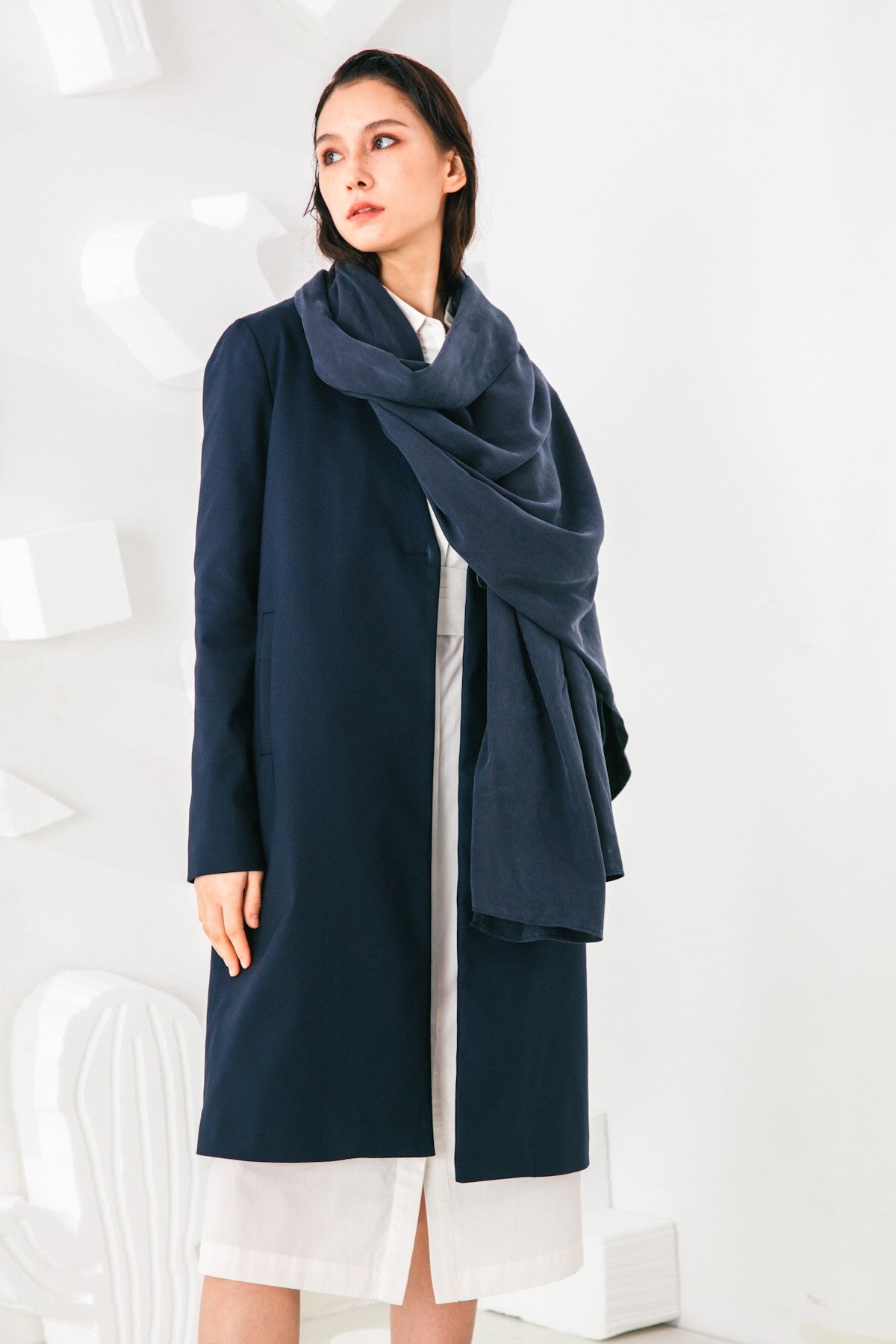 SKYE San Francisco SF shop ethical sustainable modern minimalist elegant quality women clothing fashion brand Fayette Insulated Scarf Coat blue 5