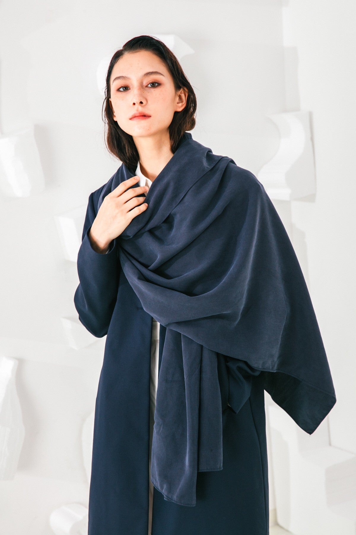 SKYE San Francisco SF shop ethical sustainable modern minimalist elegant quality women clothing fashion brand Fayette Insulated Scarf Coat blue