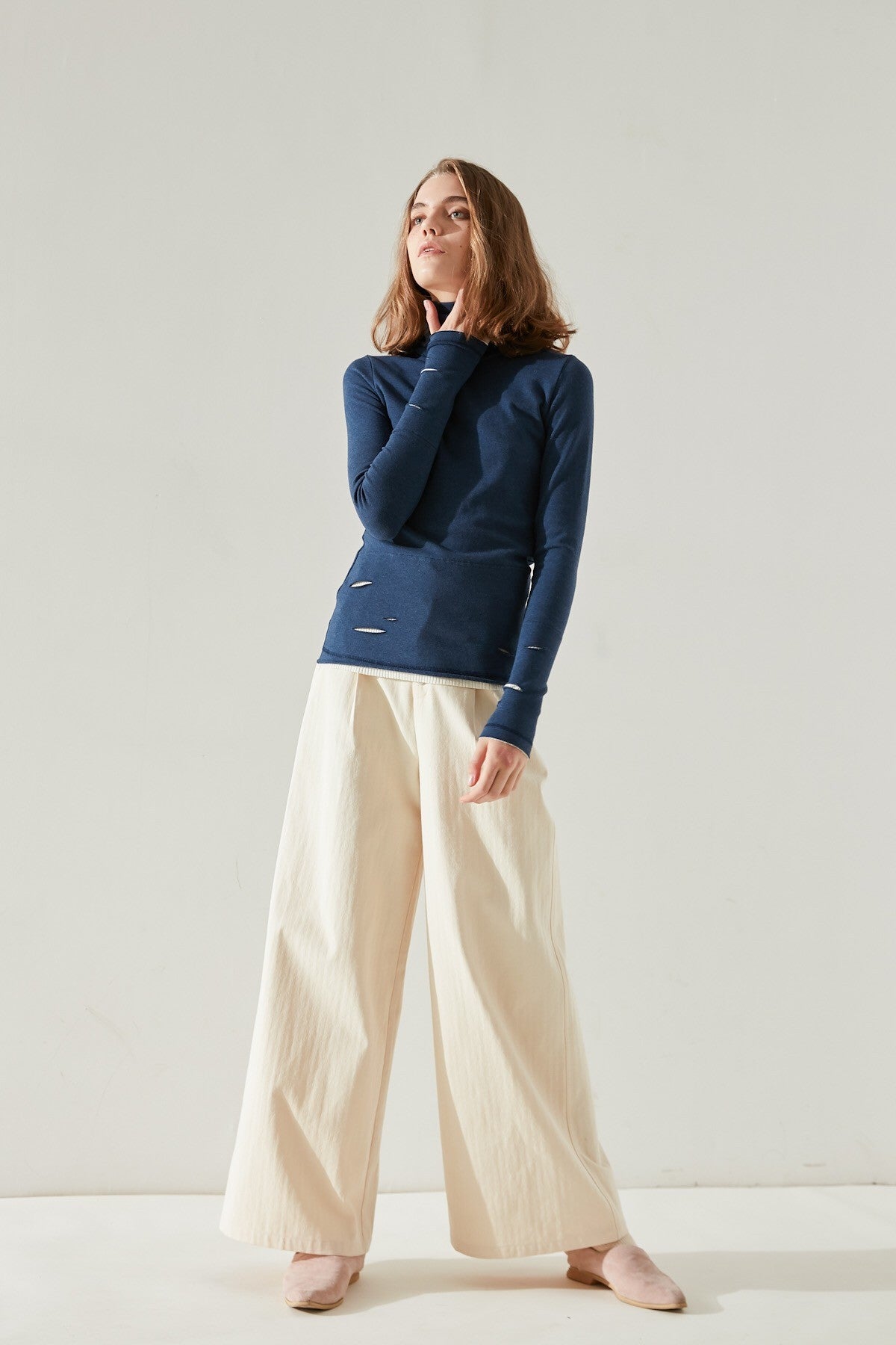 SKYE San Francisco SF shop ethical sustainable modern minimalist elegant quality women clothing fashion brand Nathalie Wide Leg Pants Ivory 6