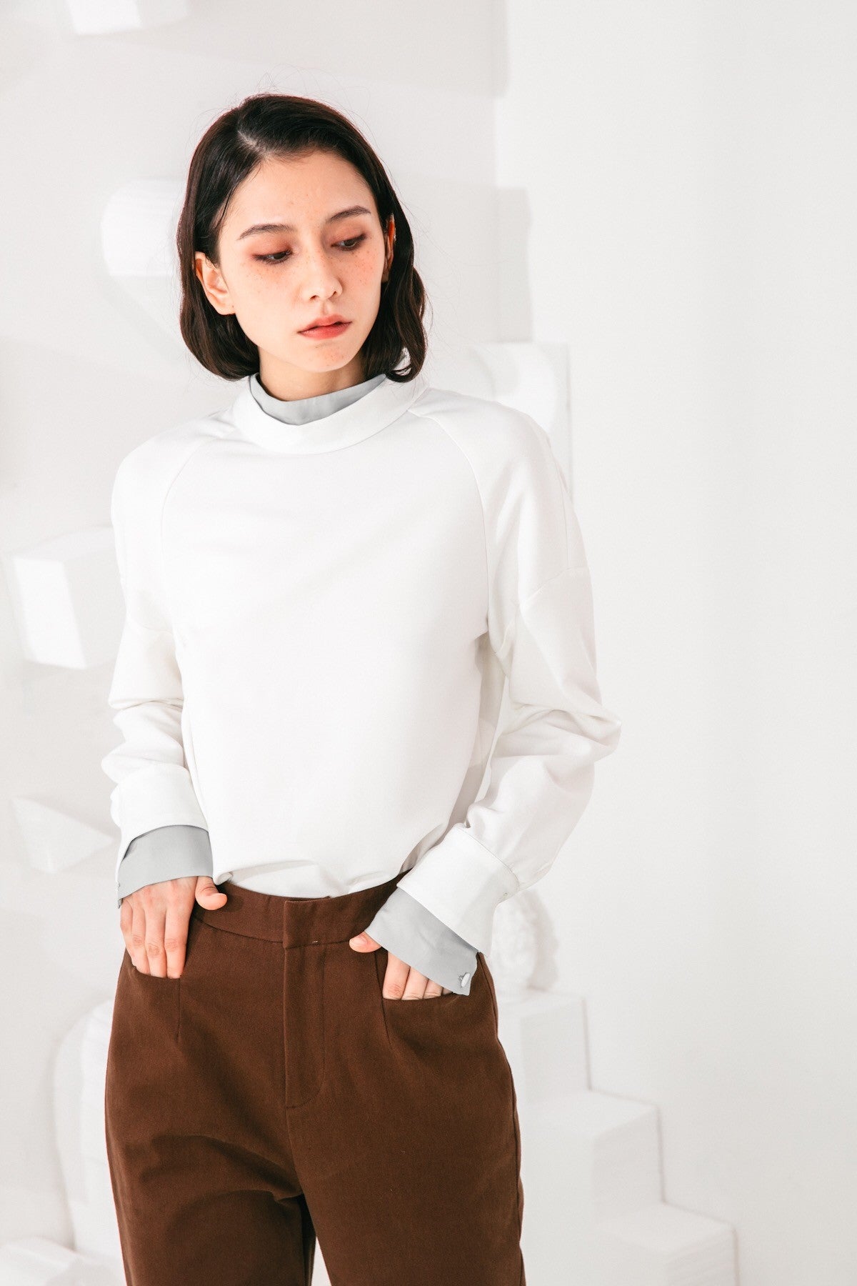 SKYE San Francisco SF shop ethical sustainable modern minimalist quality women clothing fashion Clementine Top faux 2 piece green 2