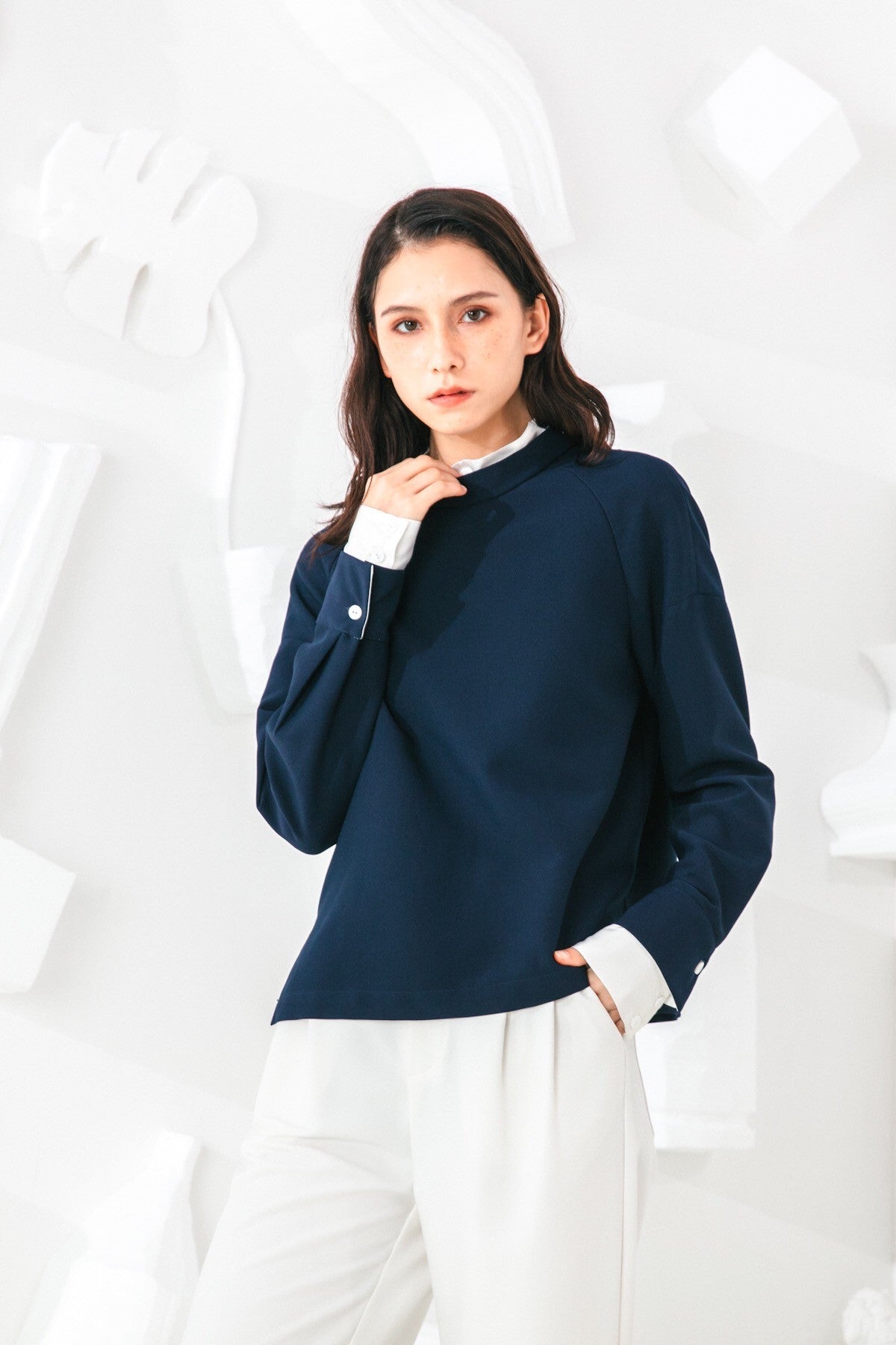 SKYE San Francisco SF shop ethical sustainable modern minimalist quality women clothing fashion Clementine Top faux 2 piece navy 4