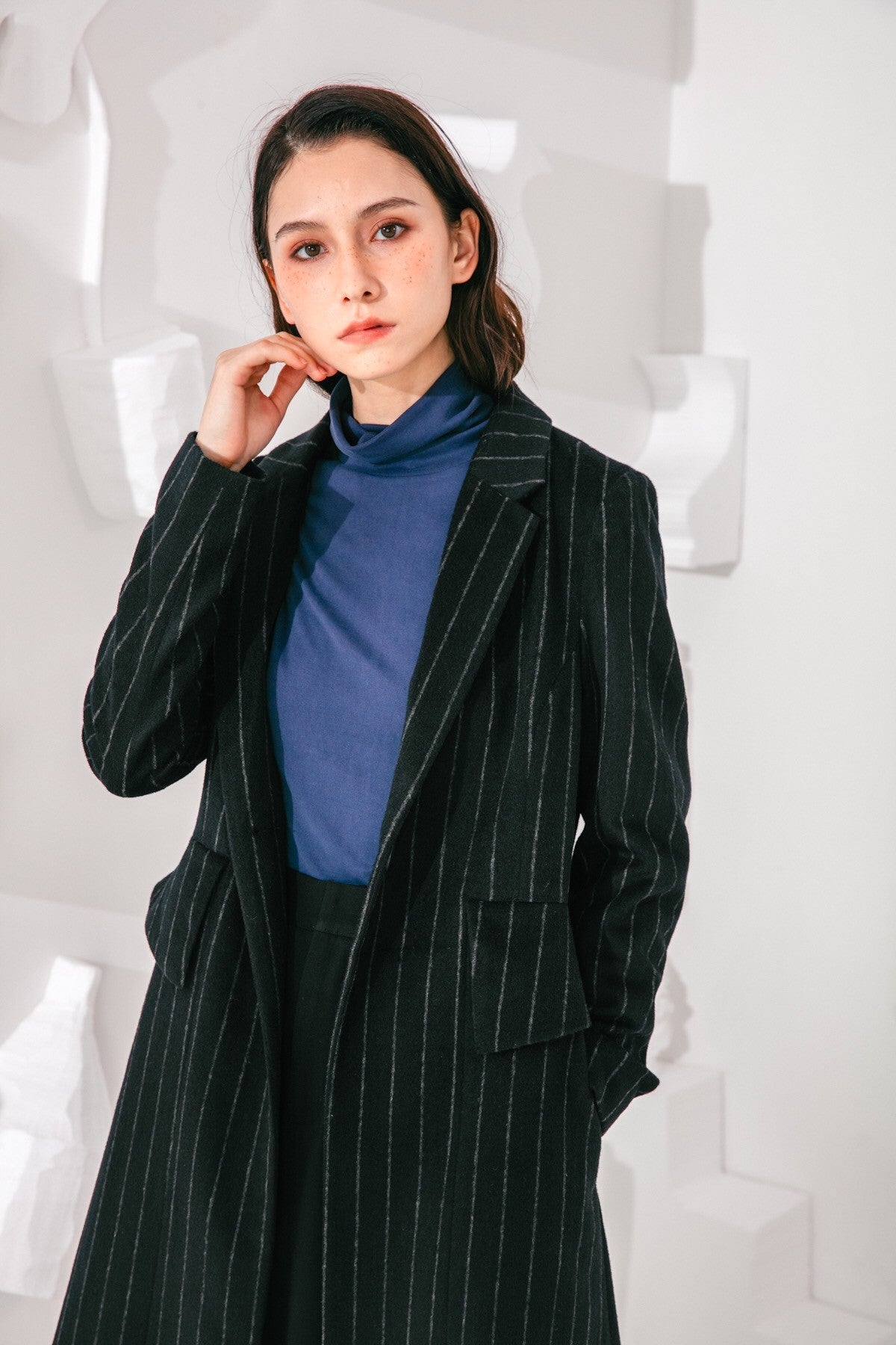 SKYE San Francisco SF shop ethical sustainable modern minimalist quality women clothing fashion Noémie Top turtleneck blue 2