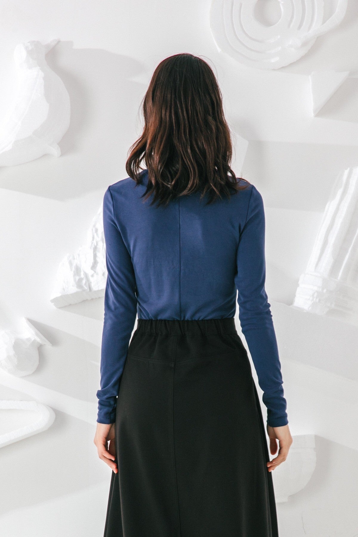 SKYE San Francisco SF shop ethical sustainable modern minimalist quality women clothing fashion Noémie Top turtleneck blue 3