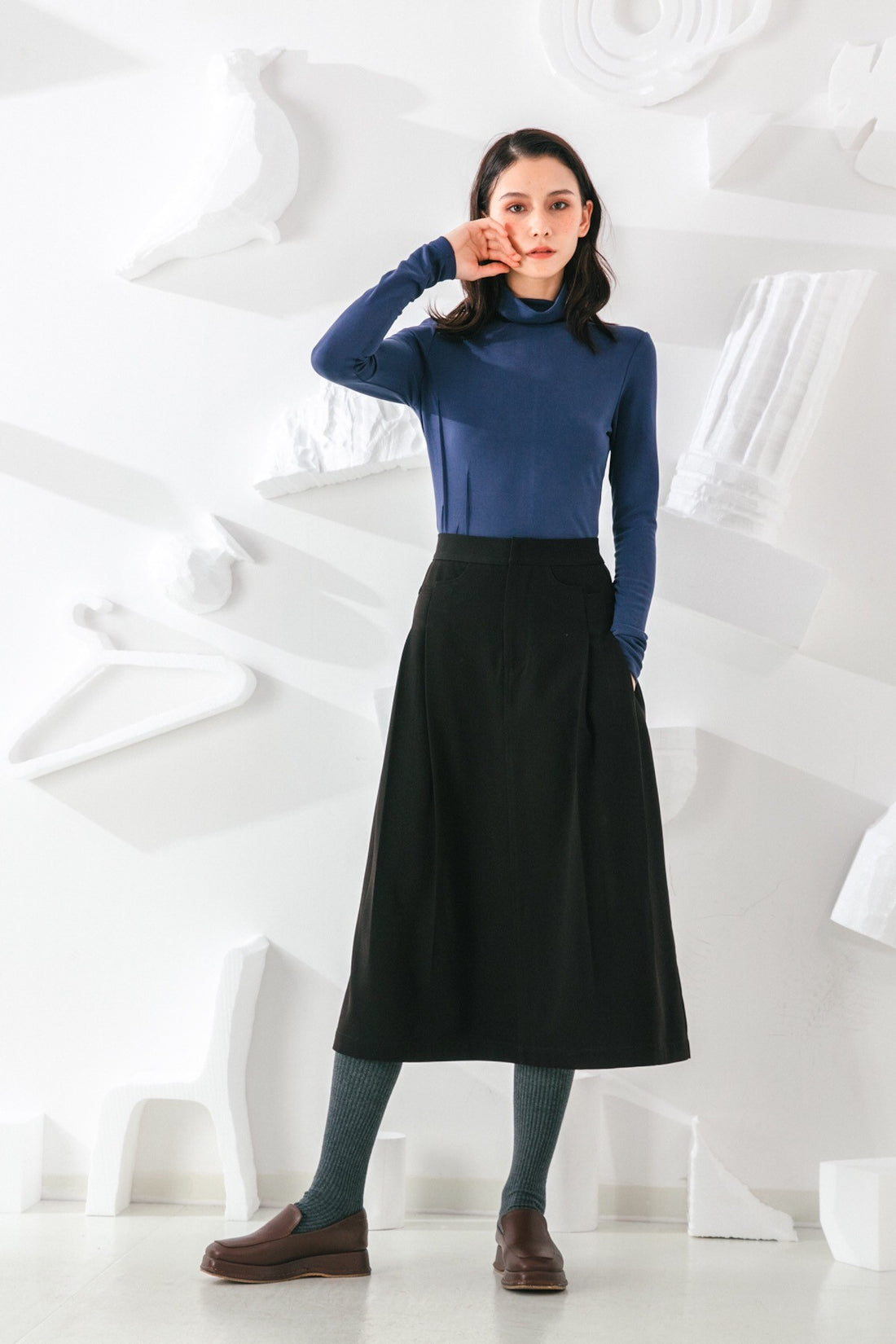 SKYE San Francisco SF shop ethical sustainable modern minimalist quality women clothing fashion Noémie Top turtleneck blue 4