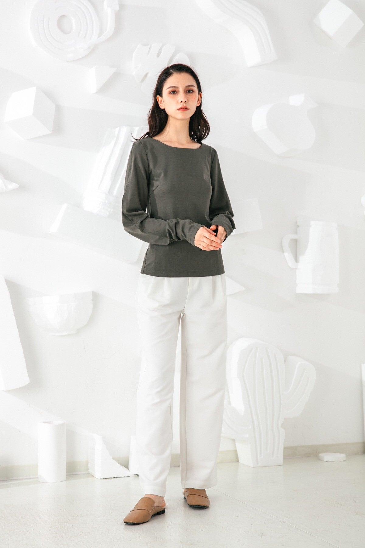 SKYE San Francisco SF shop ethical sustainable modern minimalist quality women clothing fashion Slyvie Top dark green 3