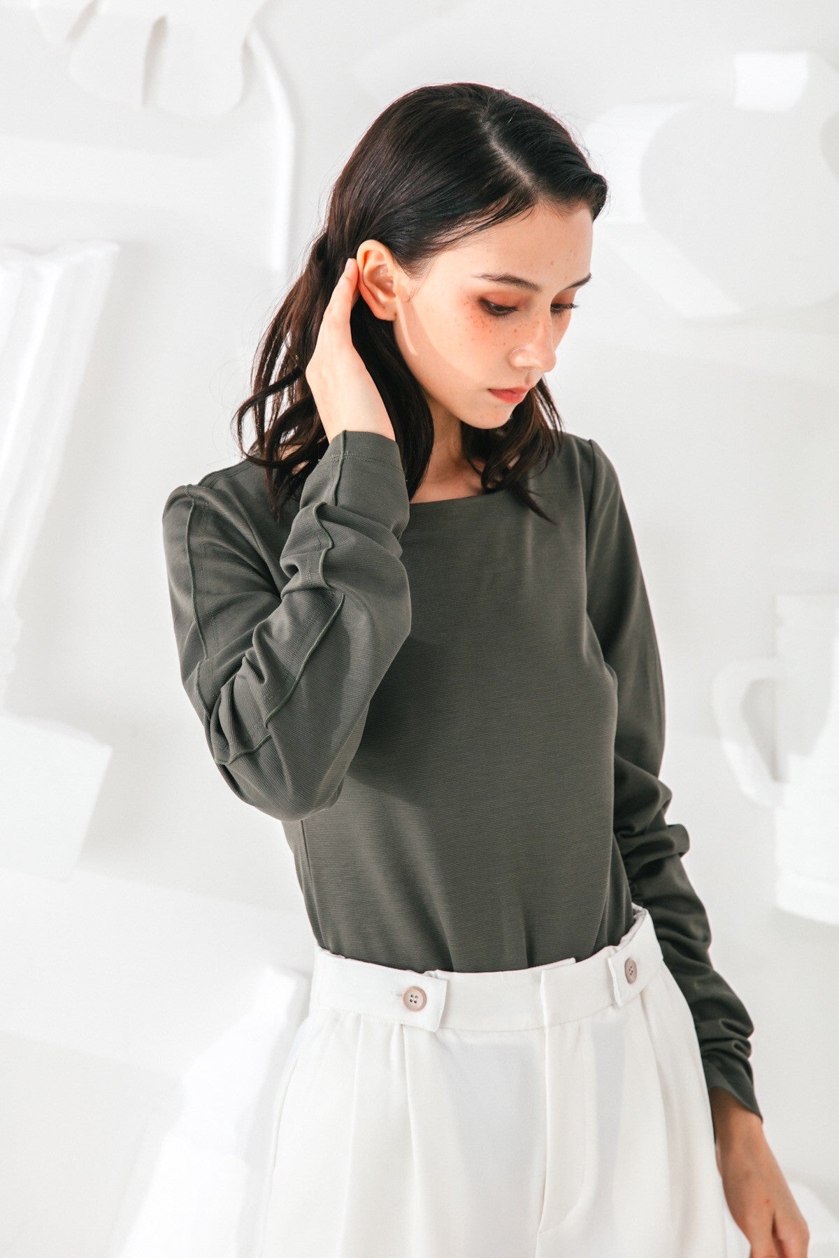 SKYE San Francisco SF shop ethical sustainable modern minimalist quality women clothing fashion Slyvie Top dark green 4
