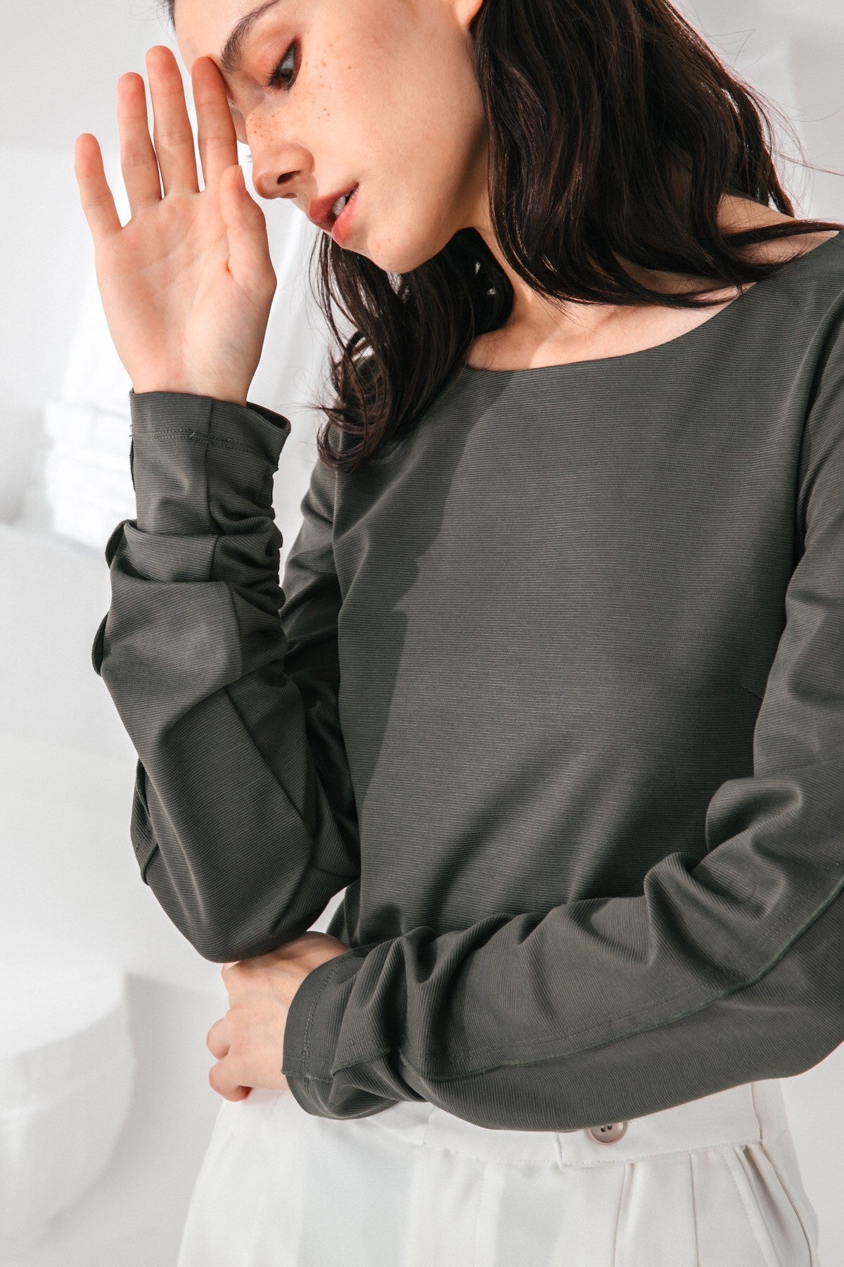 SKYE San Francisco SF shop ethical sustainable modern minimalist quality women clothing fashion Slyvie Top dark green 6