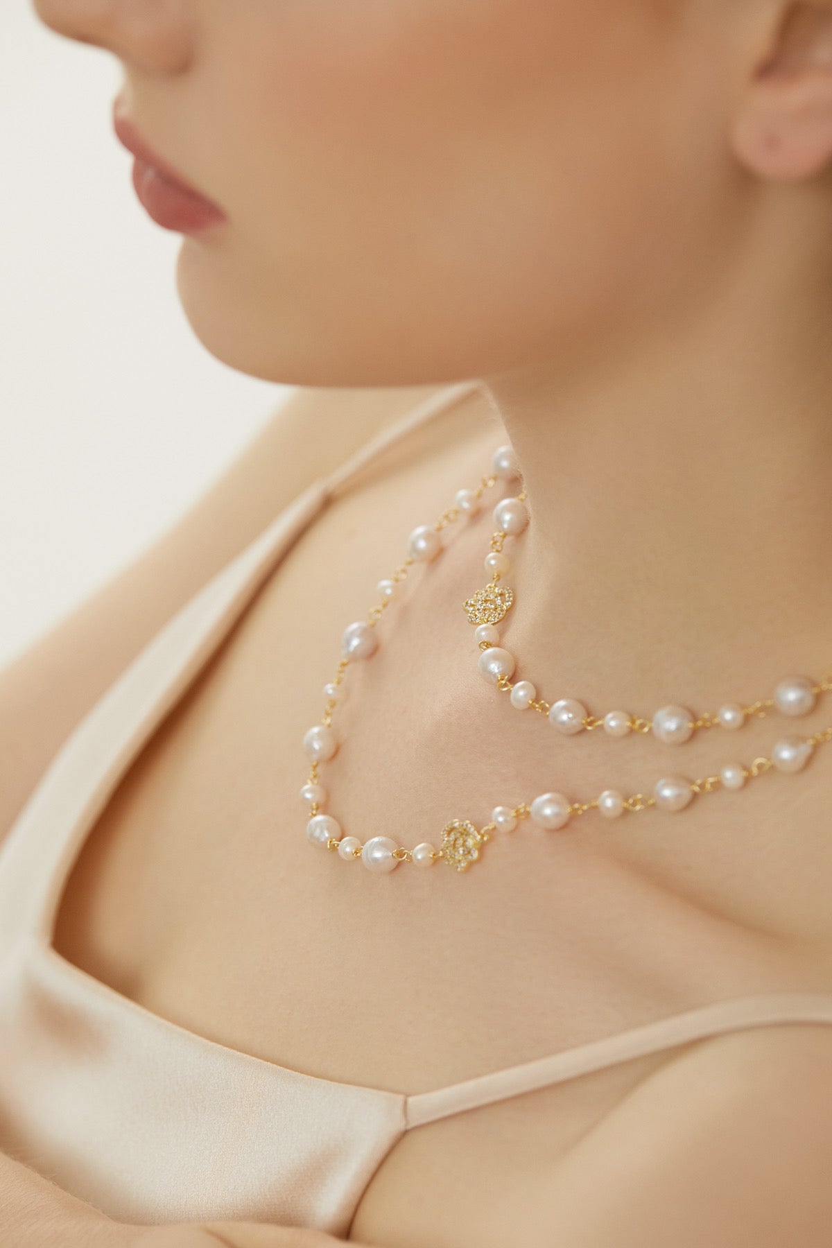 SKYE San Francisco Shop Chic Modern Elegant Classy Women Jewelry French Parisian Minimalist Charlene Crystal Rose Long Pearl Necklace 4