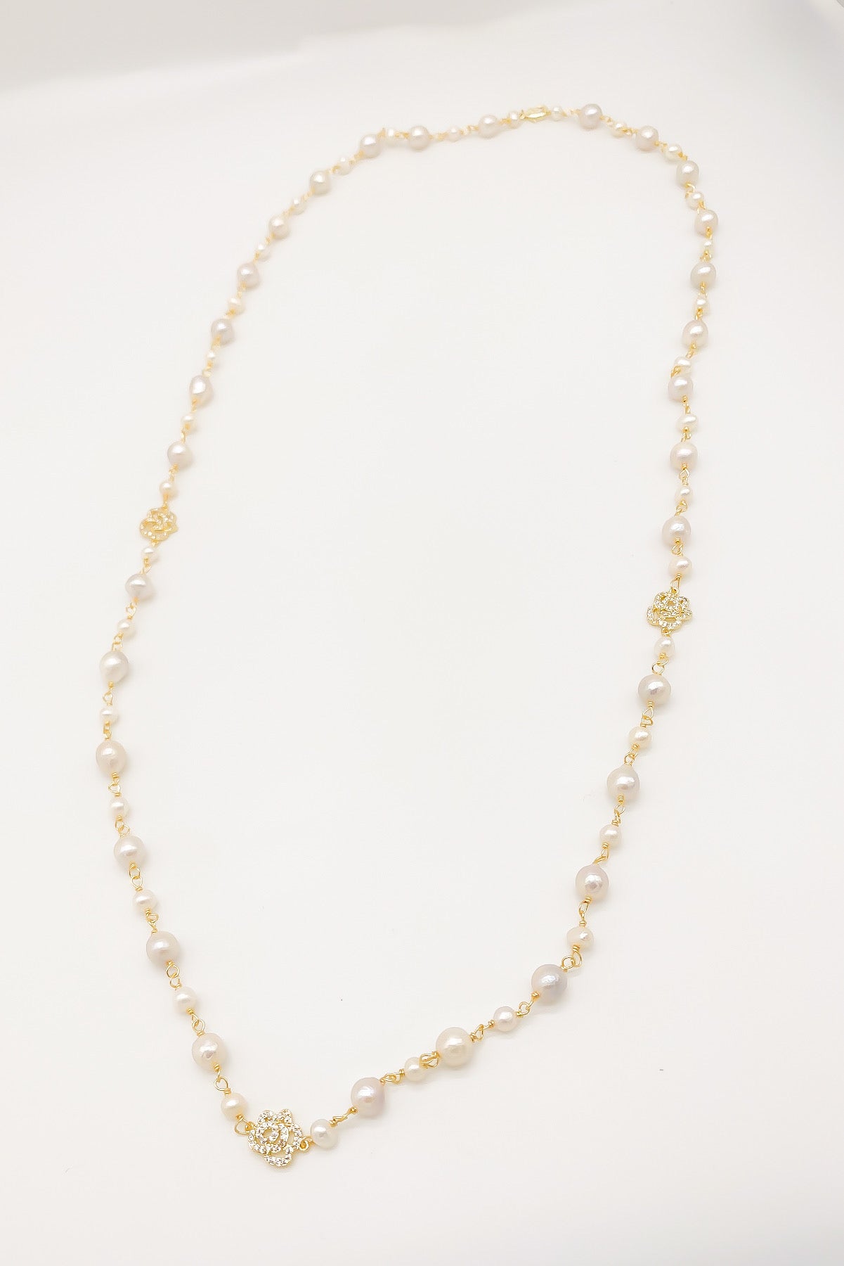 SKYE San Francisco Shop Chic Modern Elegant Classy Women Jewelry French Parisian Minimalist Charlene Crystal Rose Long Pearl Necklace