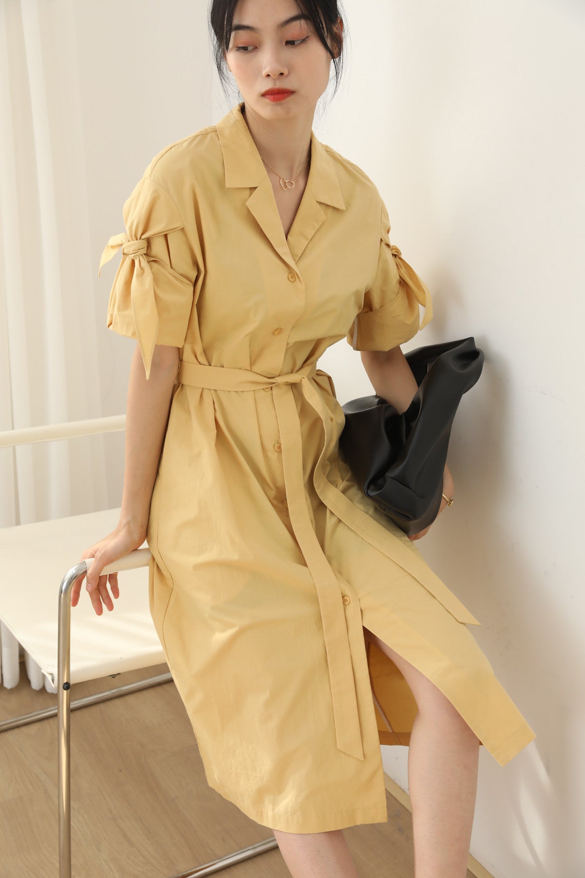 SKYE San Francisco Shop SF Chic Modern Elegant Classy Women Clothing French Parisian Minimalist Fashion Charlotte Belted Shirt Dress 3