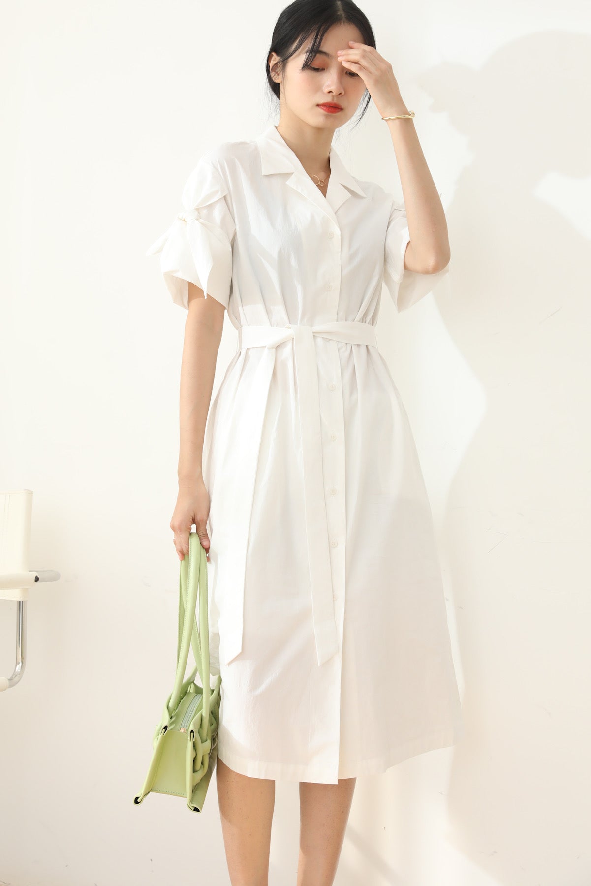 SKYE San Francisco Shop SF Chic Modern Elegant Classy Women Clothing French Parisian Minimalist Fashion Charlotte Belted Shirt Dress white 3