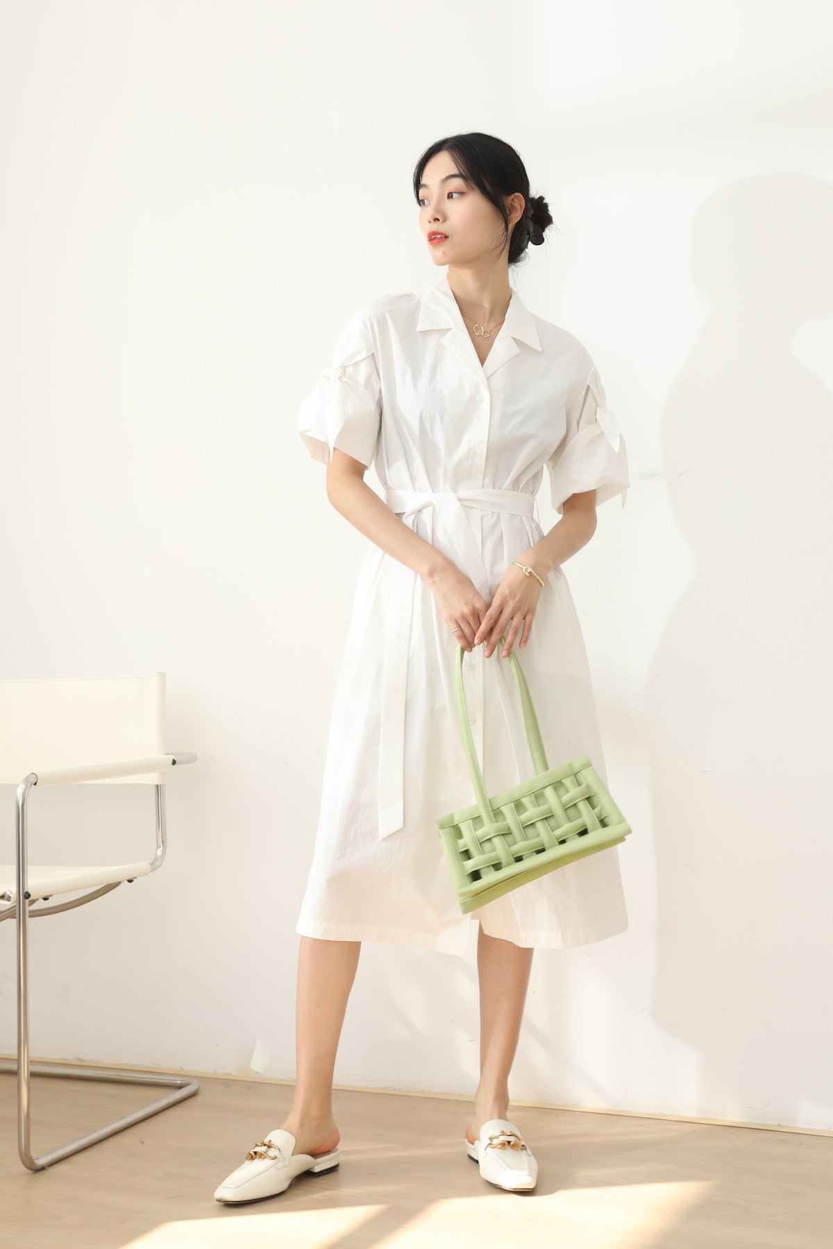 SKYE San Francisco Shop SF Chic Modern Elegant Classy Women Clothing French Parisian Minimalist Fashion Charlotte Belted Shirt Dress white 5