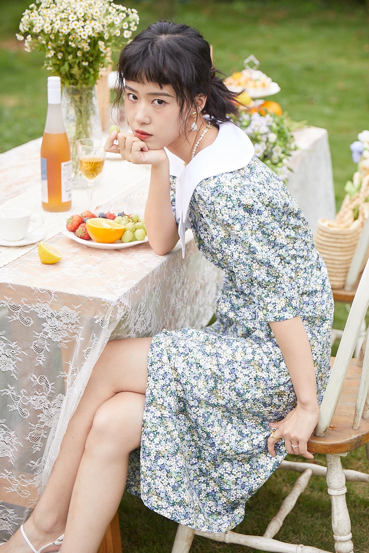 SKYE San Francisco Shop SF Chic Modern Elegant Classy Women Clothing French Parisian Minimalist Fashion Keira Oversized Collar Floral Midi Dress 2