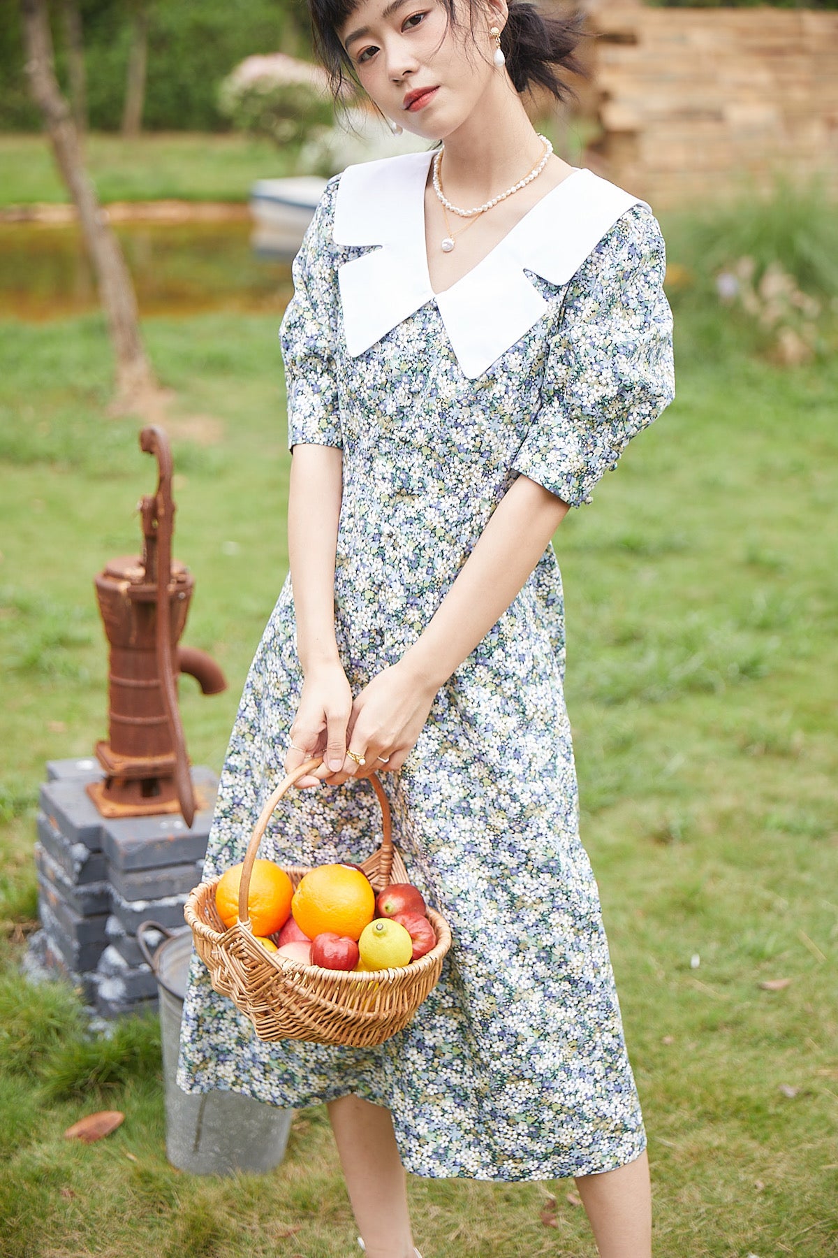 SKYE San Francisco Shop SF Chic Modern Elegant Classy Women Clothing French Parisian Minimalist Fashion Keira Oversized Collar Floral Midi Dress 3
