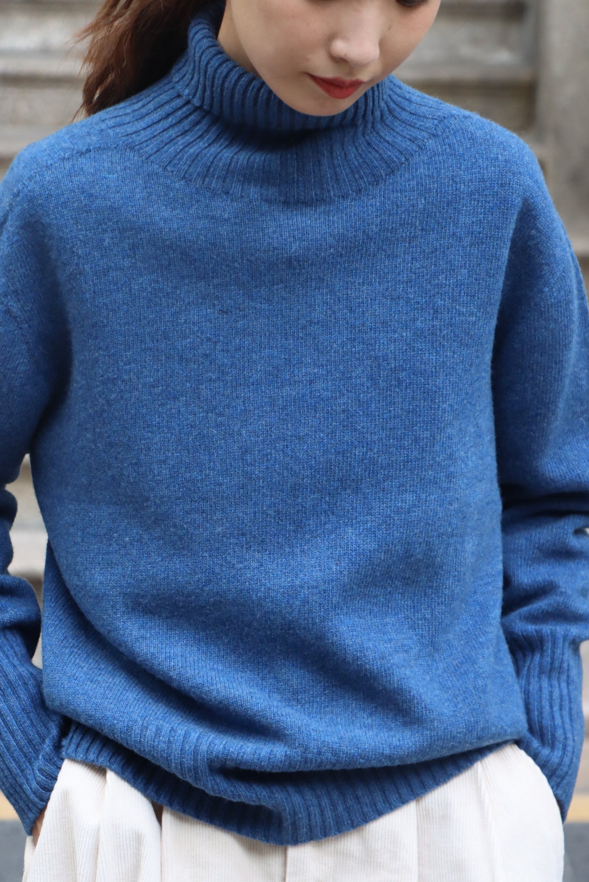 SKYE San Francisco Shop SF Chic Modern Elegant Classy Women Clothing French Parisian Minimalist Fashion Style Chantae Turtleneck Merino Wool Sweater Blue