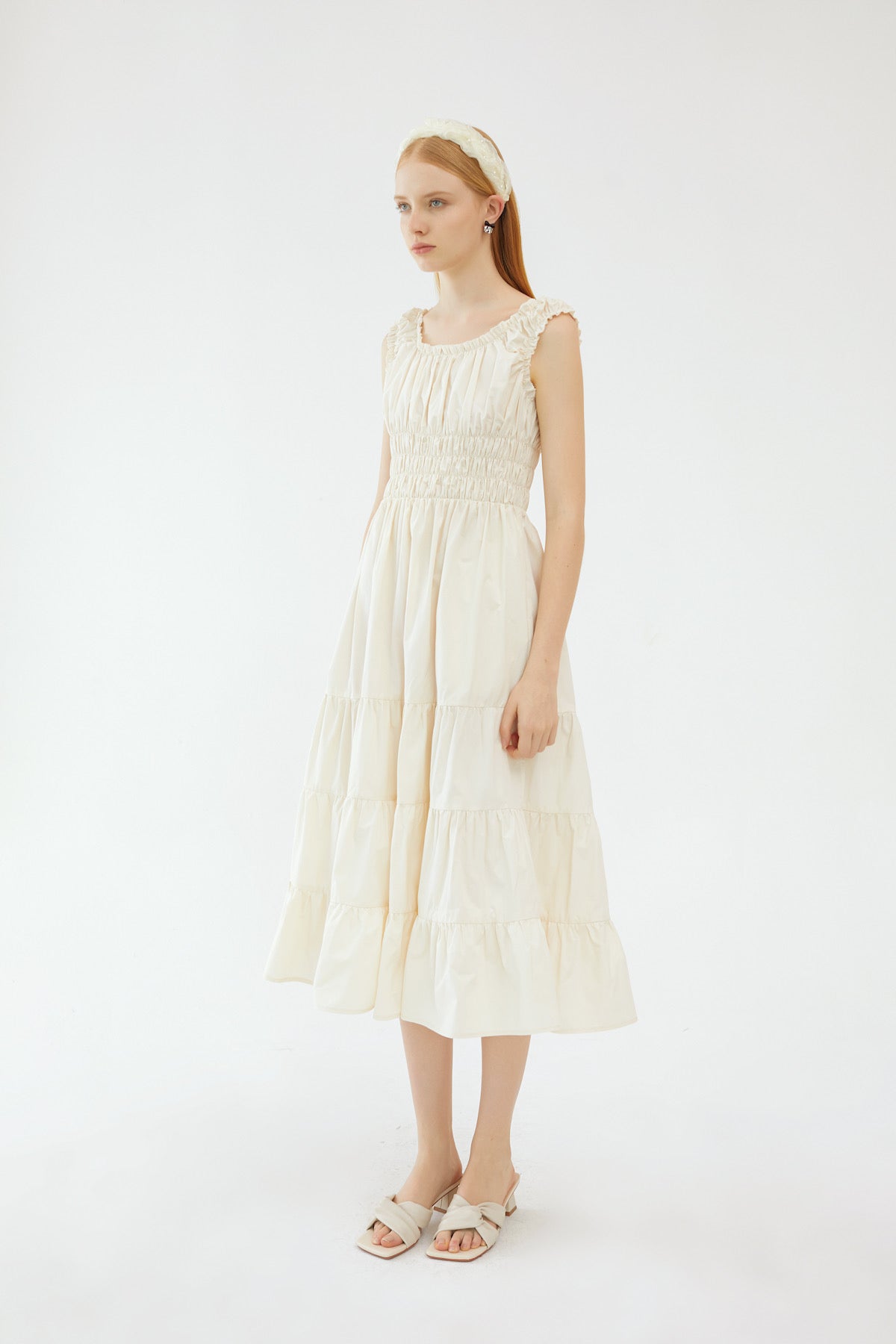 SKYE San Francisco Shop SF Chic Modern Elegant Classy Women Clothing French Parisian Minimalist Fashion Style Eolia Smocked Waist Dress Beige 4