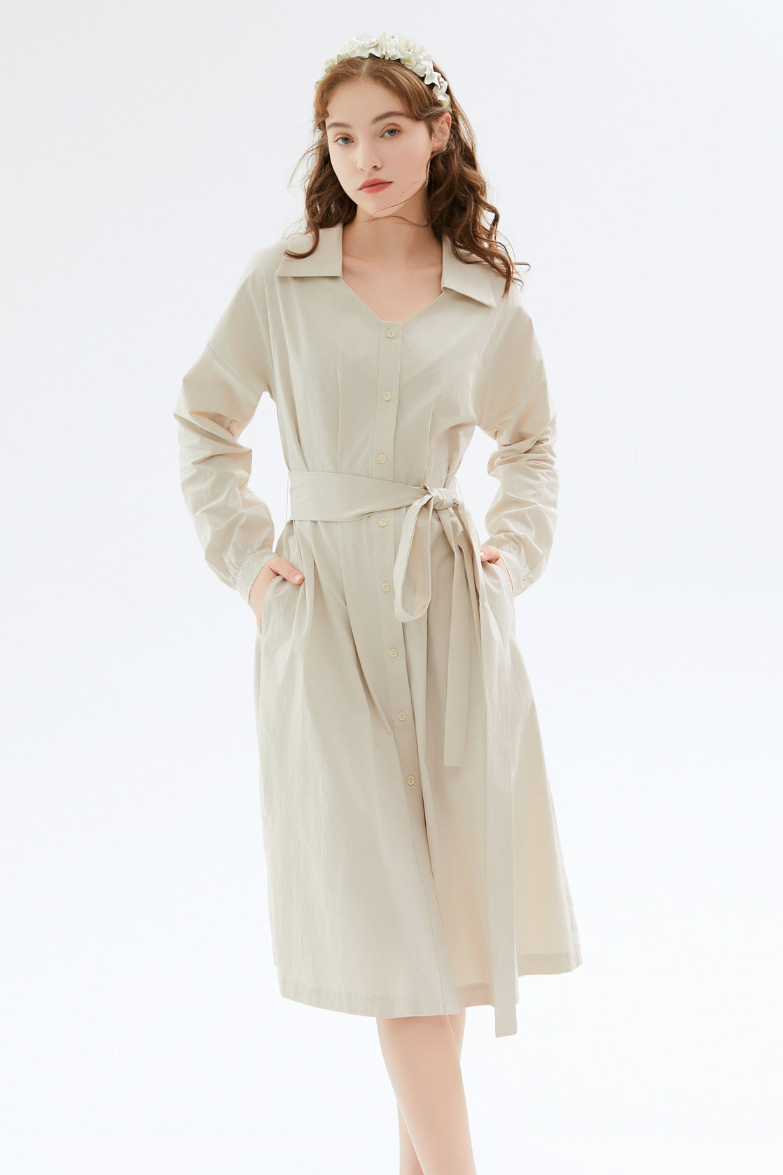 SKYE San Francisco Shop SF Chic Modern Elegant Classy Women Clothing French Parisian Minimalist Fashion Style Evalina Tie Belt Midi Dress 2