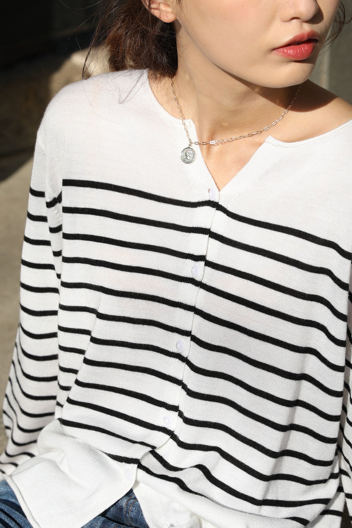 SKYE San Francisco Shop SF Chic Modern Elegant Classy Women Clothing French Parisian Minimalist Fashion Style Fae Striped Cardigan 2