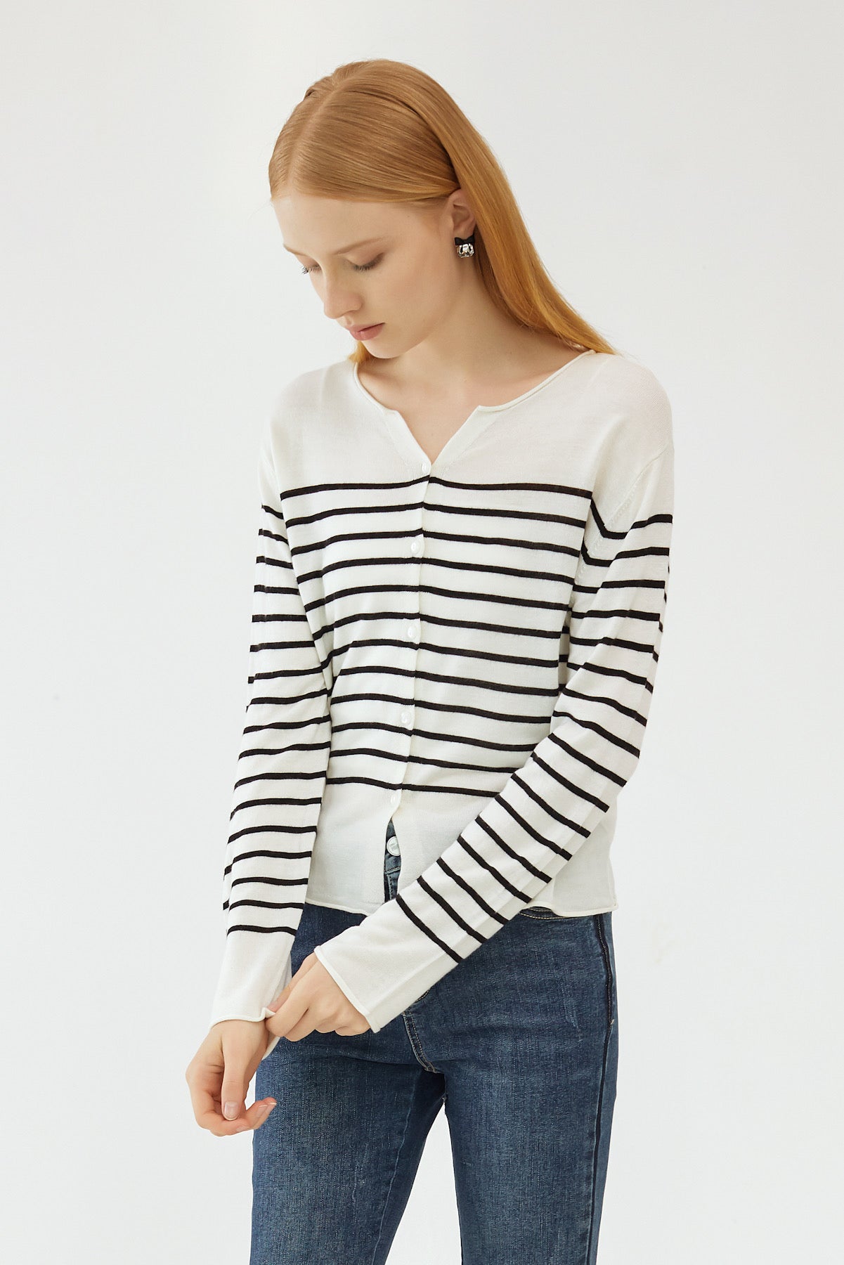 SKYE San Francisco Shop SF Chic Modern Elegant Classy Women Clothing French Parisian Minimalist Fashion Style Fae Striped Cardigan 7