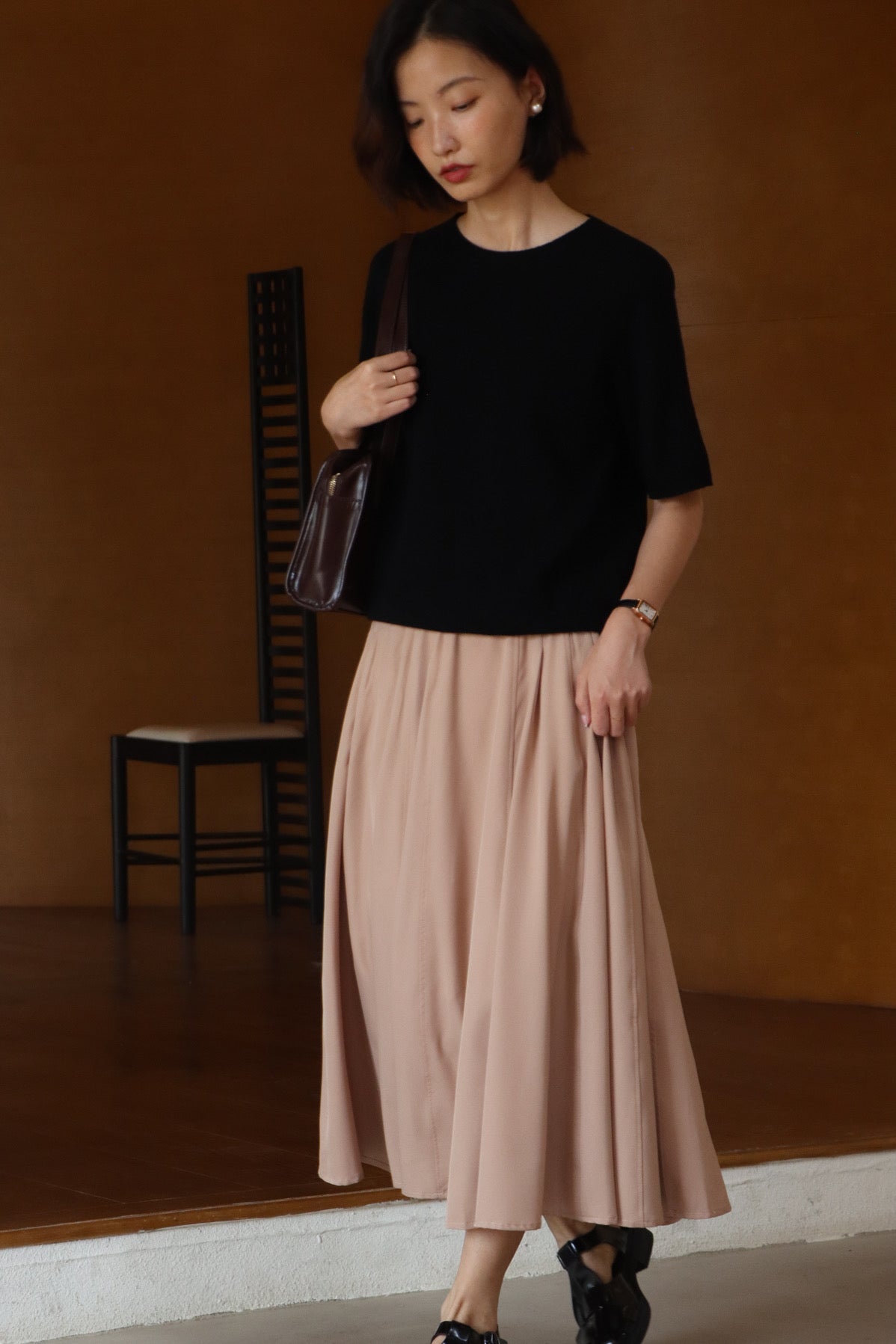 SKYE San Francisco Shop SF Chic Modern Elegant Classy Women Clothing French Parisian Minimalist Fashion Style Janine Midi Skirt beige 4 6