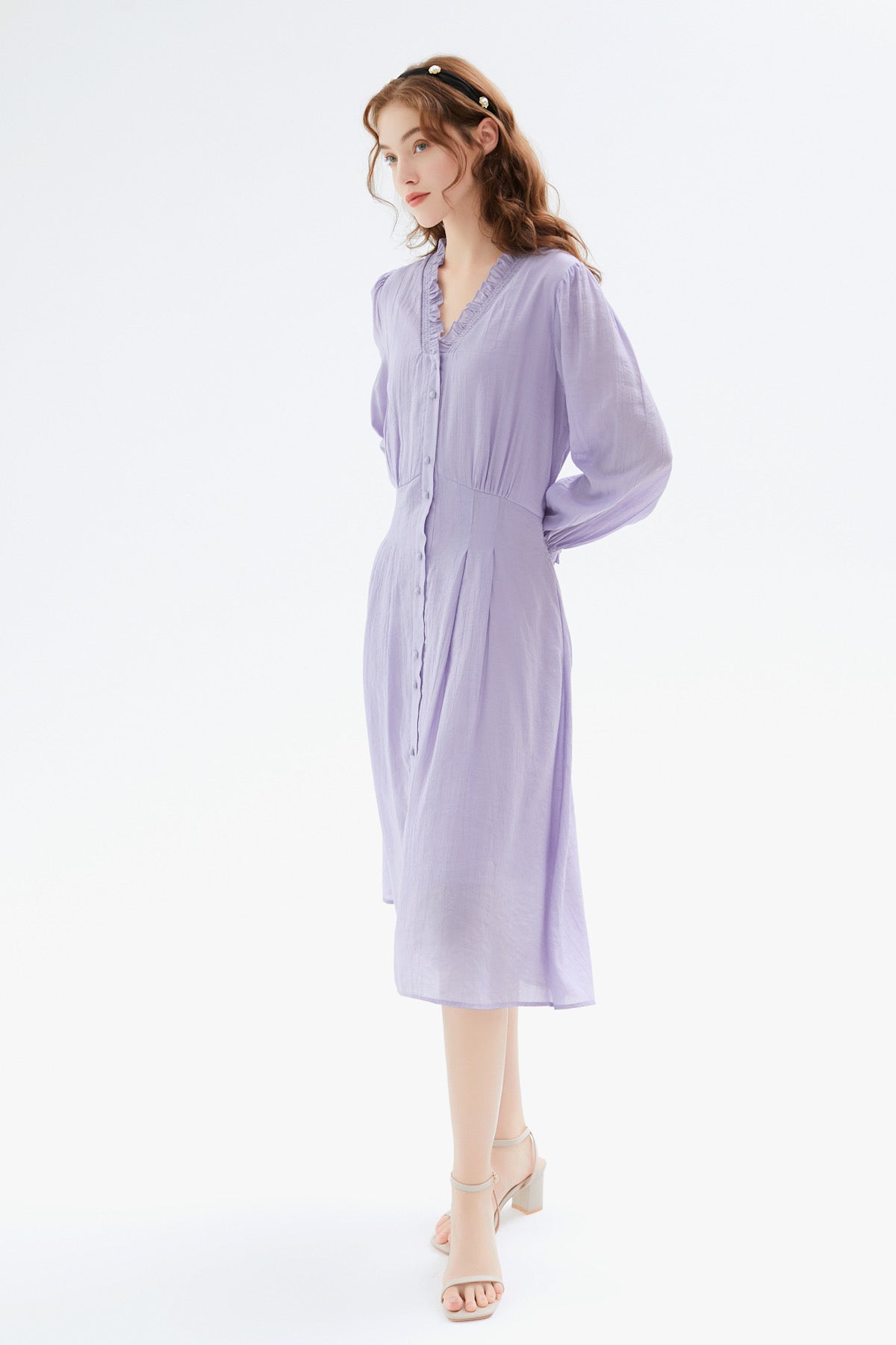 SKYE San Francisco Shop SF Chic Modern Elegant Classy Women Clothing French Parisian Minimalist Fashion Style Maisie Puff Sleeve Dress Purple 2