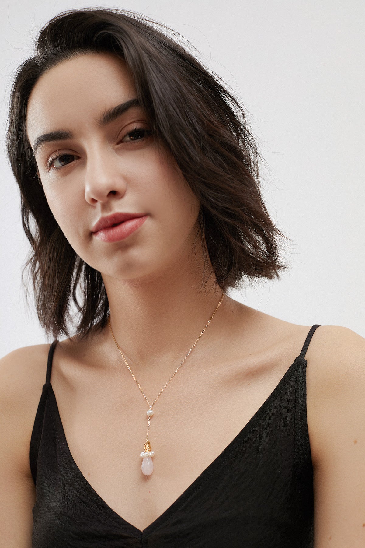 SKYE San Francisco Shop SF Chic Modern Elegant Classy Women Jewelry French Parisian Minimalist Alexine 18K Gold Rose Quartz Necklace 5
