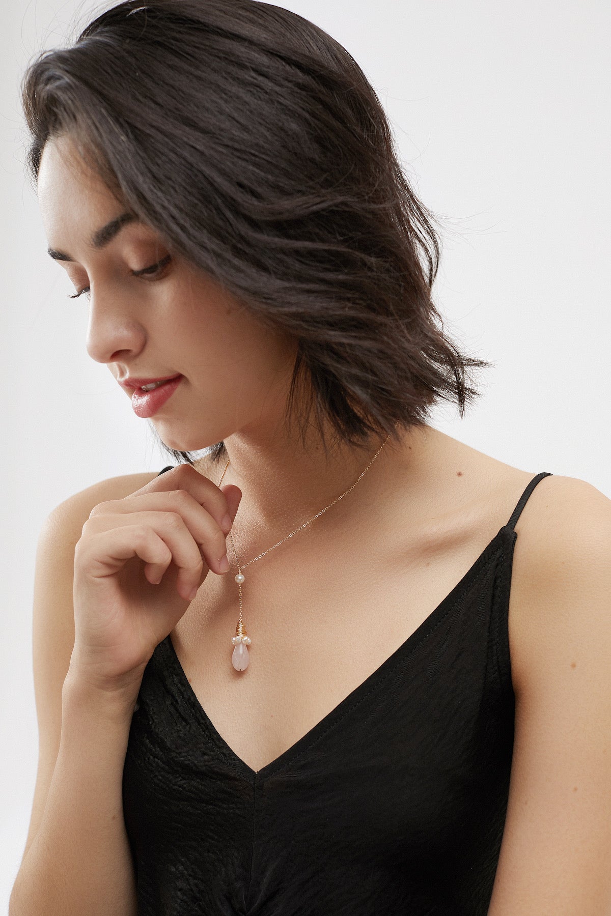 SKYE San Francisco Shop SF Chic Modern Elegant Classy Women Jewelry French Parisian Minimalist Alexine 18K Gold Rose Quartz Necklace 6