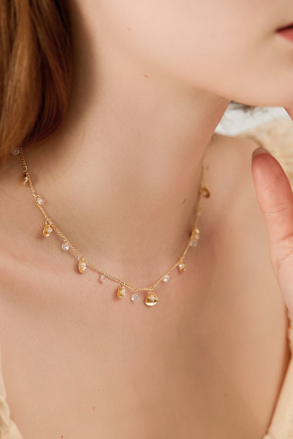 SKYE San Francisco Shop SF Chic Modern Elegant Classy Women Jewelry French Parisian Minimalist Alida 18K Gold Crystal Seashell Necklace 8