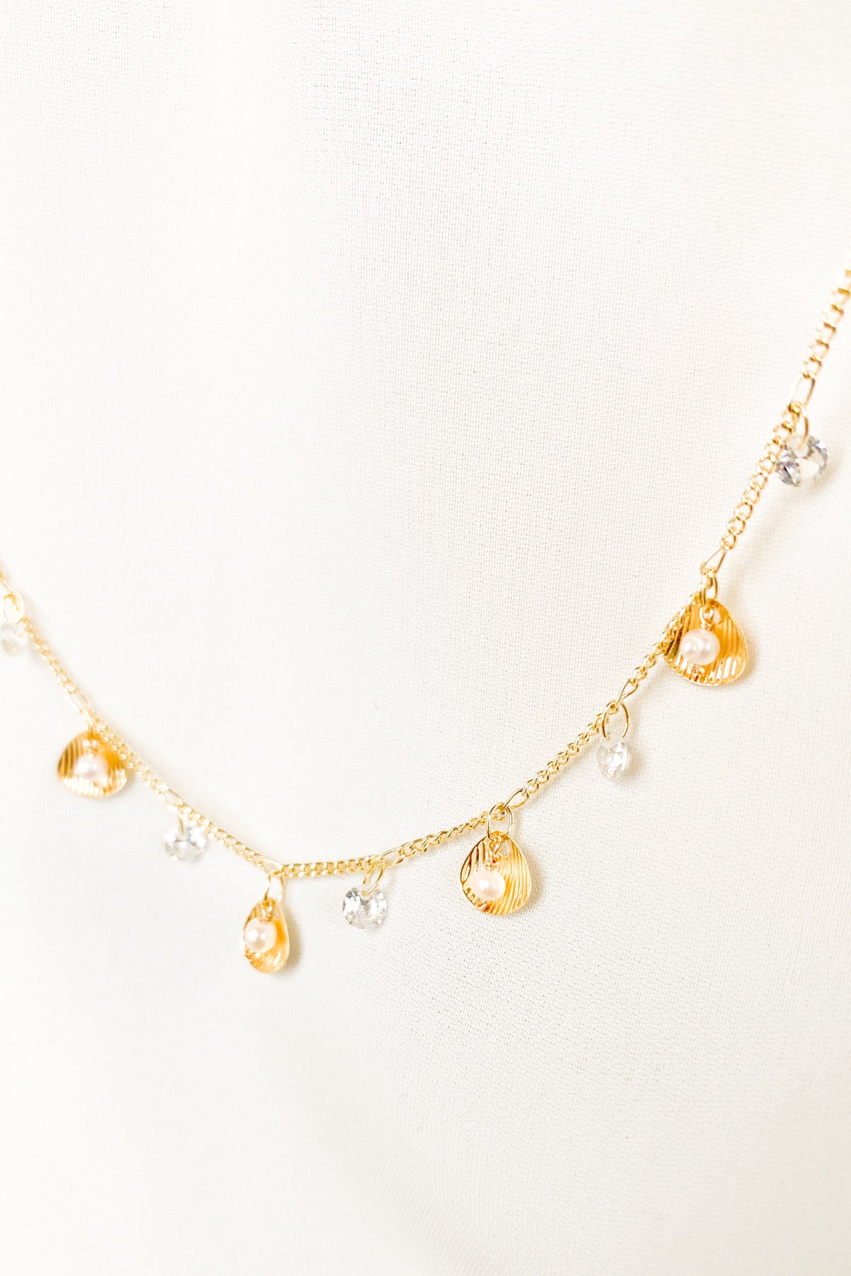 SKYE San Francisco Shop SF Chic Modern Elegant Classy Women Jewelry French Parisian Minimalist Alida 18K Gold Crystal Seashell Necklace