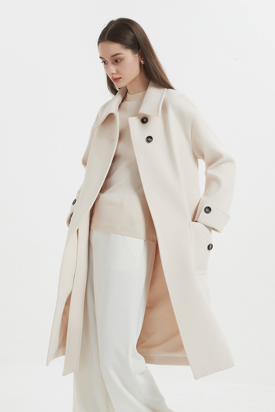 SKYE Shop Chic Modern Elegant Timeless Women Clothing French Parisian Minimalist Annabelle Long Wool Coat White 9