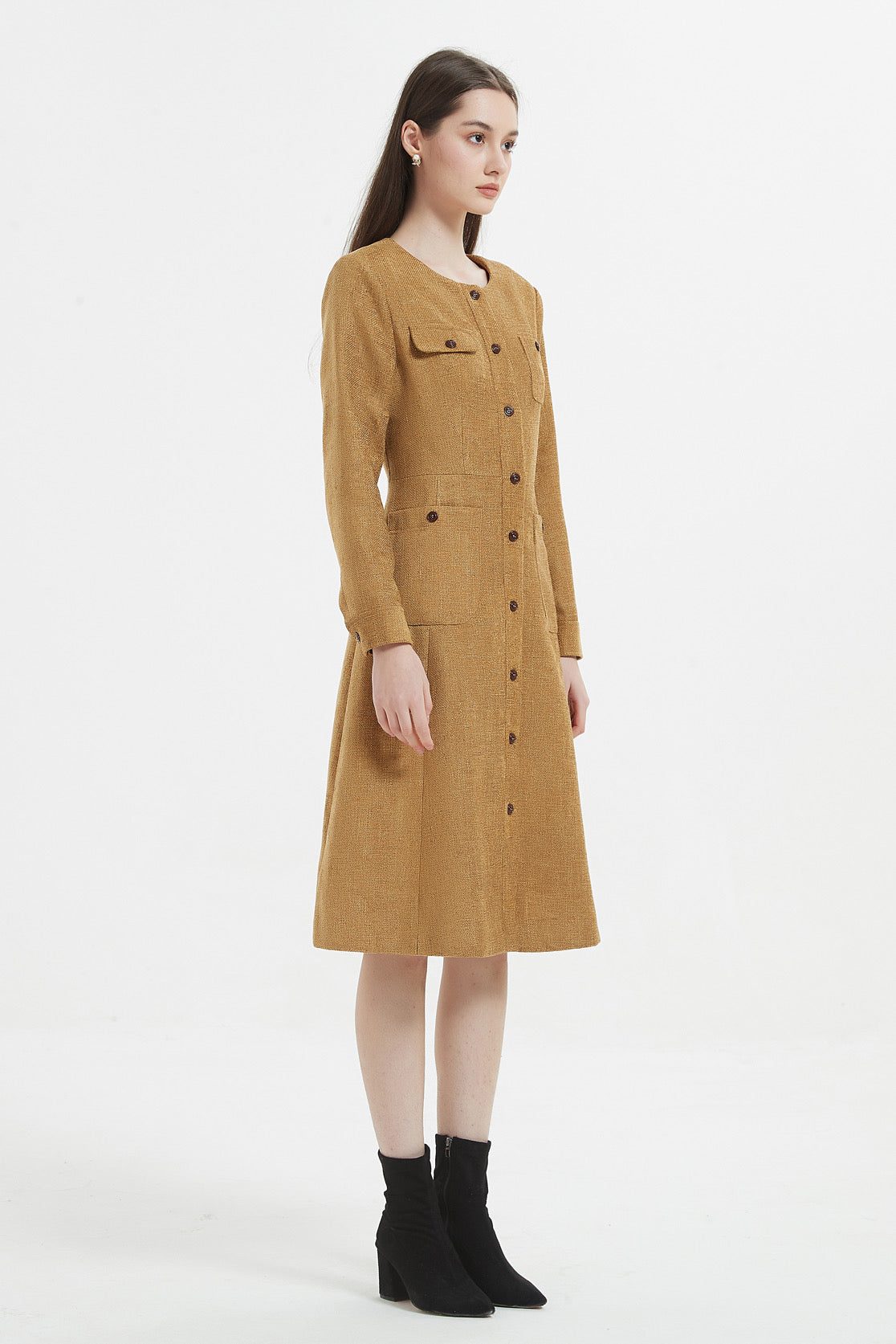 SKYE Shop Chic Modern Elegant Timeless Women Clothing French Parisian Minimalist Emilia Tweed Dress brown 2