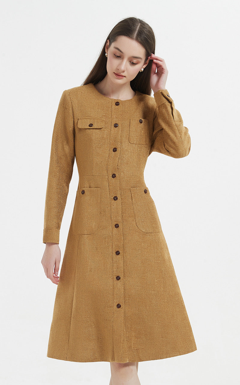 SKYE Shop Chic Modern Elegant Timeless Women Clothing French Parisian Minimalist Emilia Tweed Dress brown 8