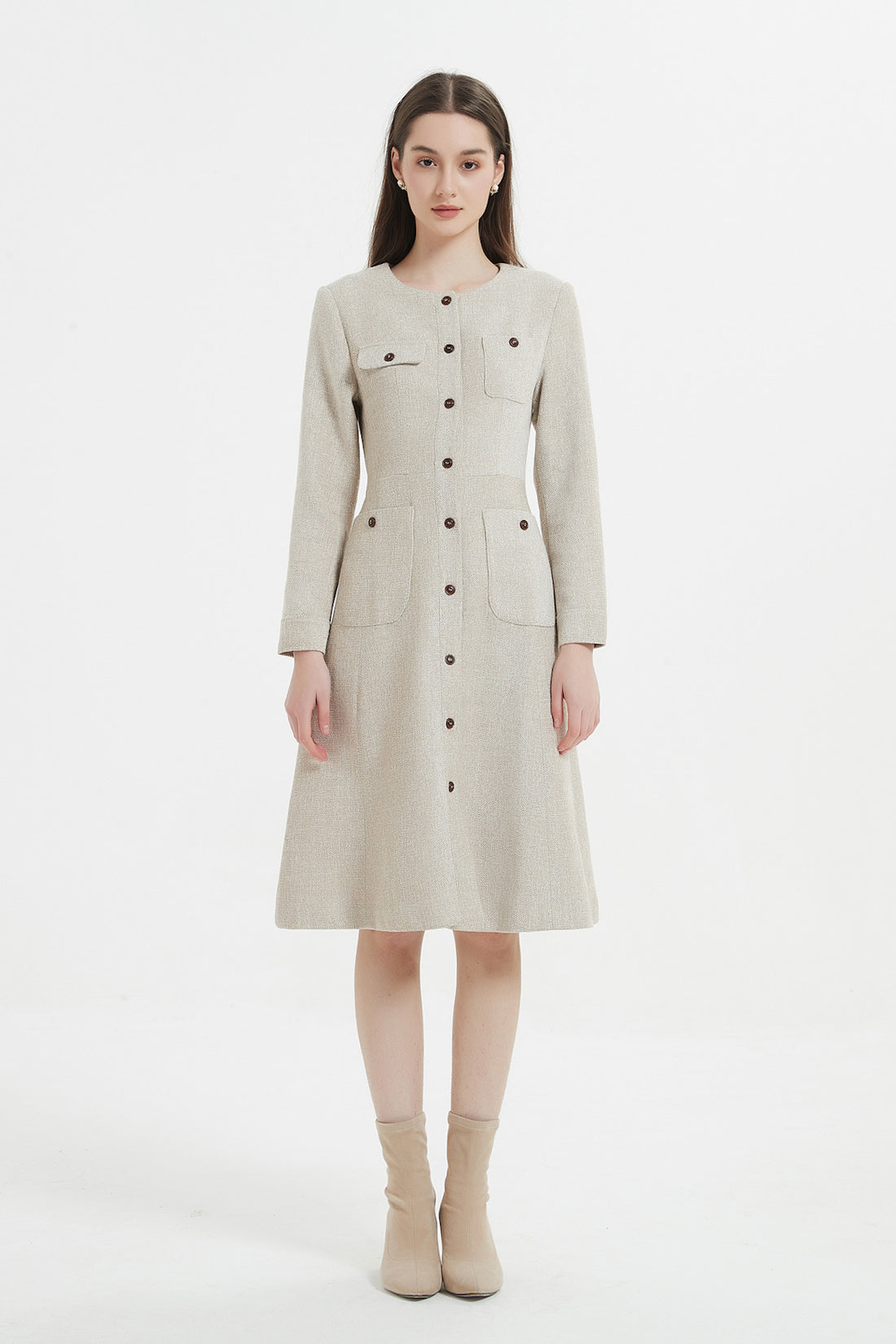 SKYE Shop Chic Modern Elegant Timeless Women Clothing French Parisian Minimalist Emilia Tweed Midi Dress