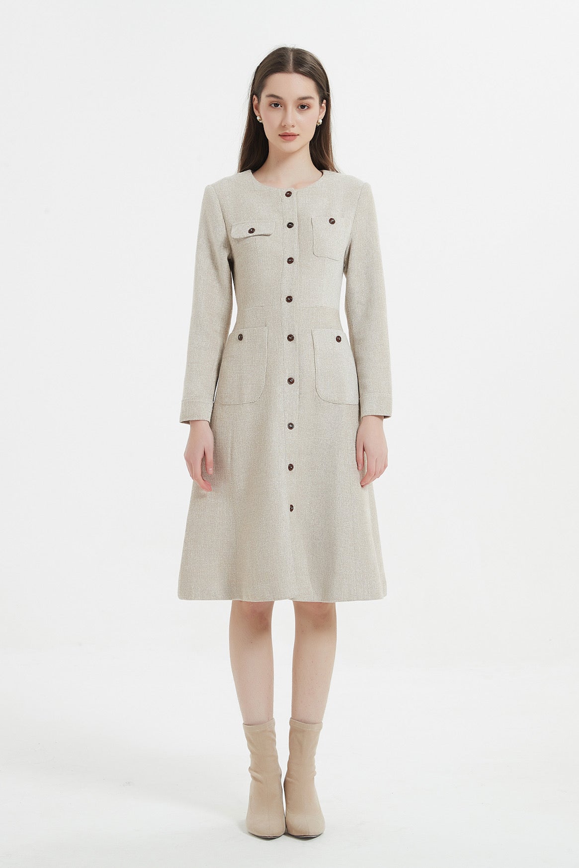 SKYE Shop Chic Modern Elegant Timeless Women Clothing French Parisian Minimalist Emilia Tweed Midi Dress