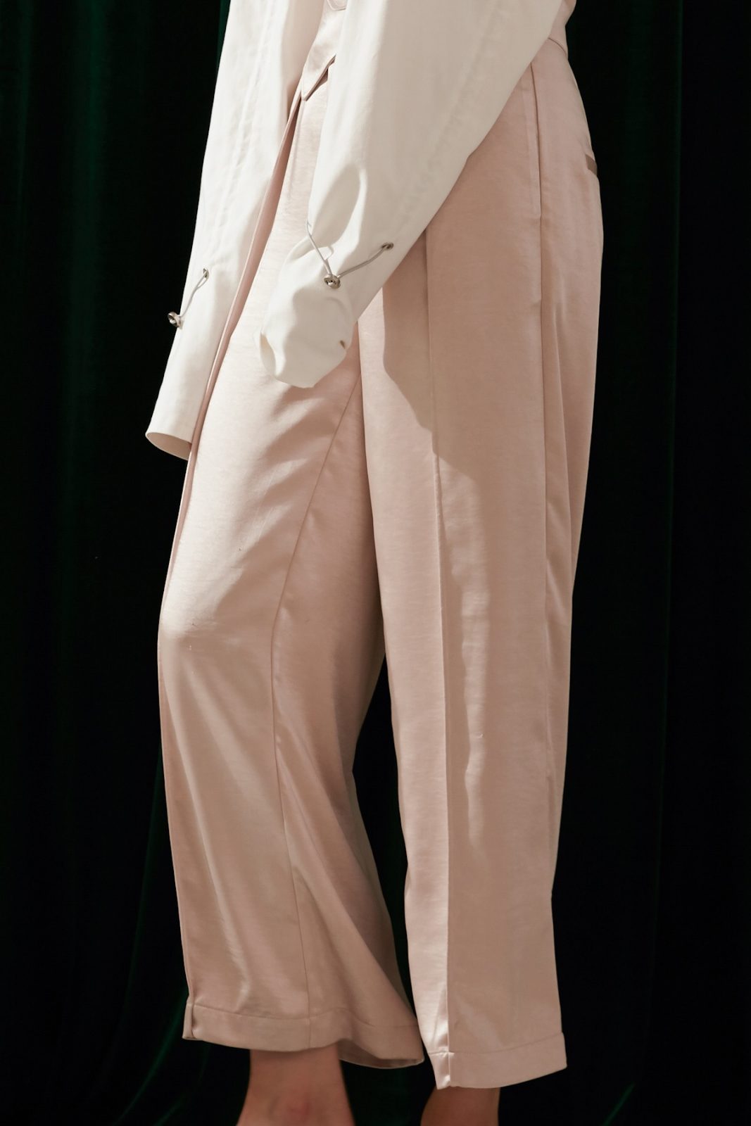 SKYE modern minimalist women fashion long asymmetric high waist wide legged pants with tie belt light beige 4