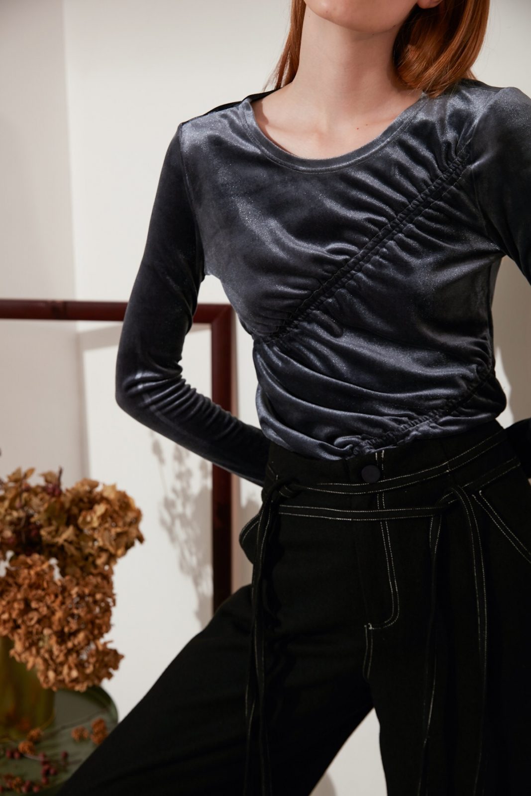 SKYE modern minimalist women fashion long wool wide legged pants with tie belt black 13