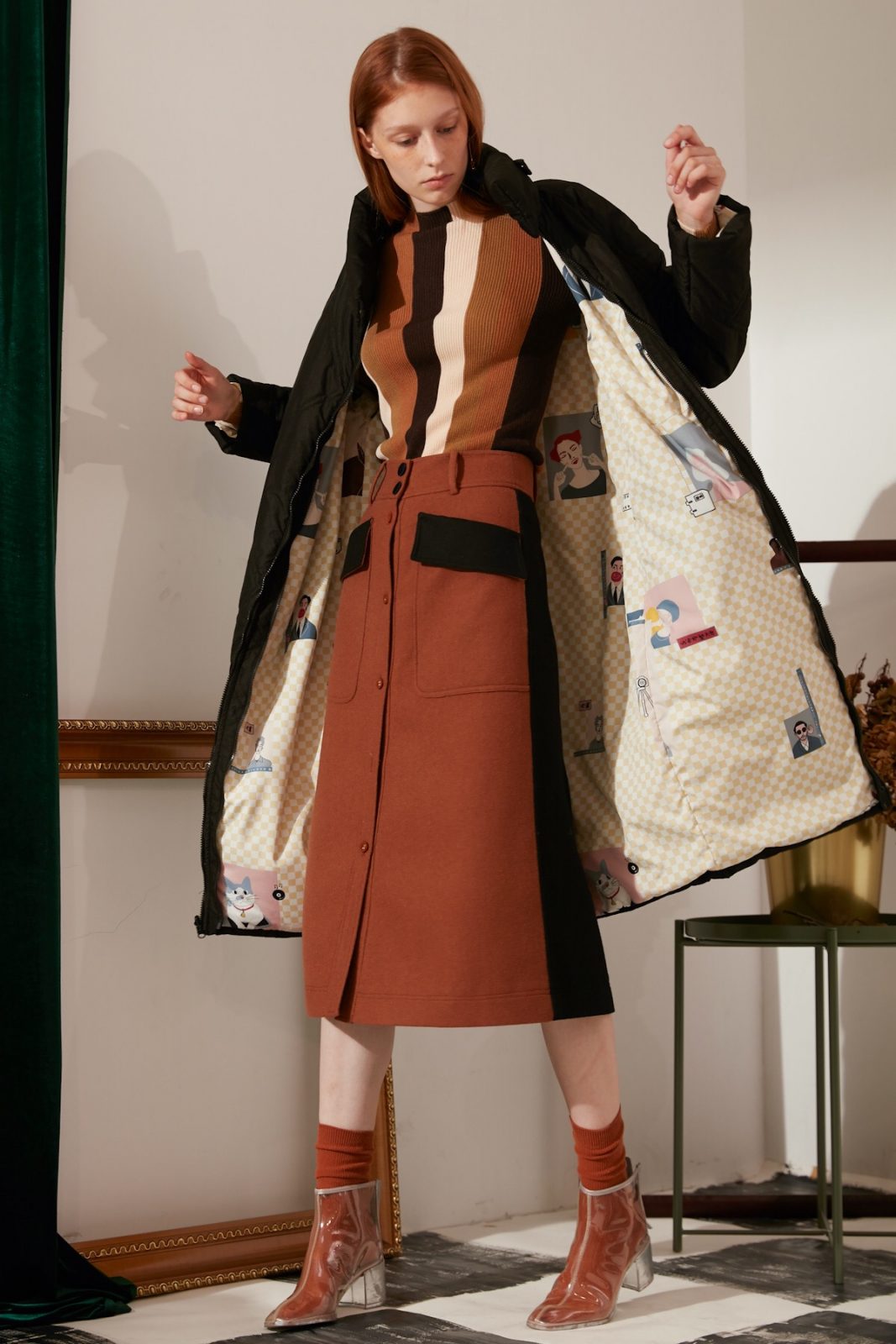 SKYE modern minimalist women fashion waterproof padded reversible winter long coat black print 5