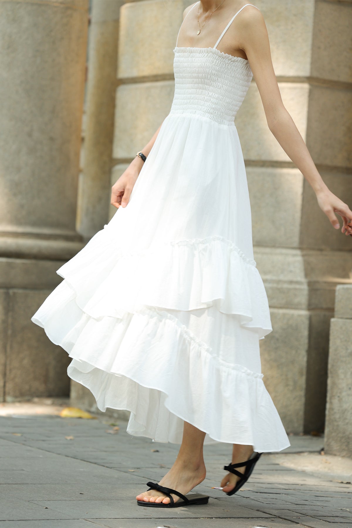 Sophie Smocked Tiered High Low Maxi Dress2
