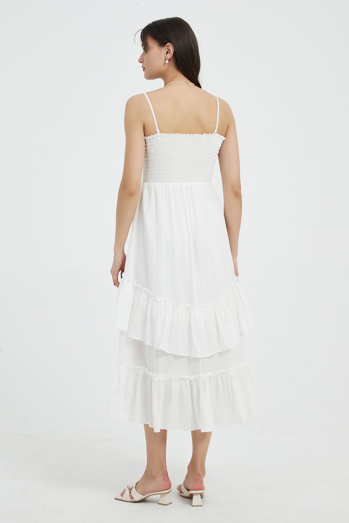 Sophie Smocked Tiered High Low Maxi Dress3