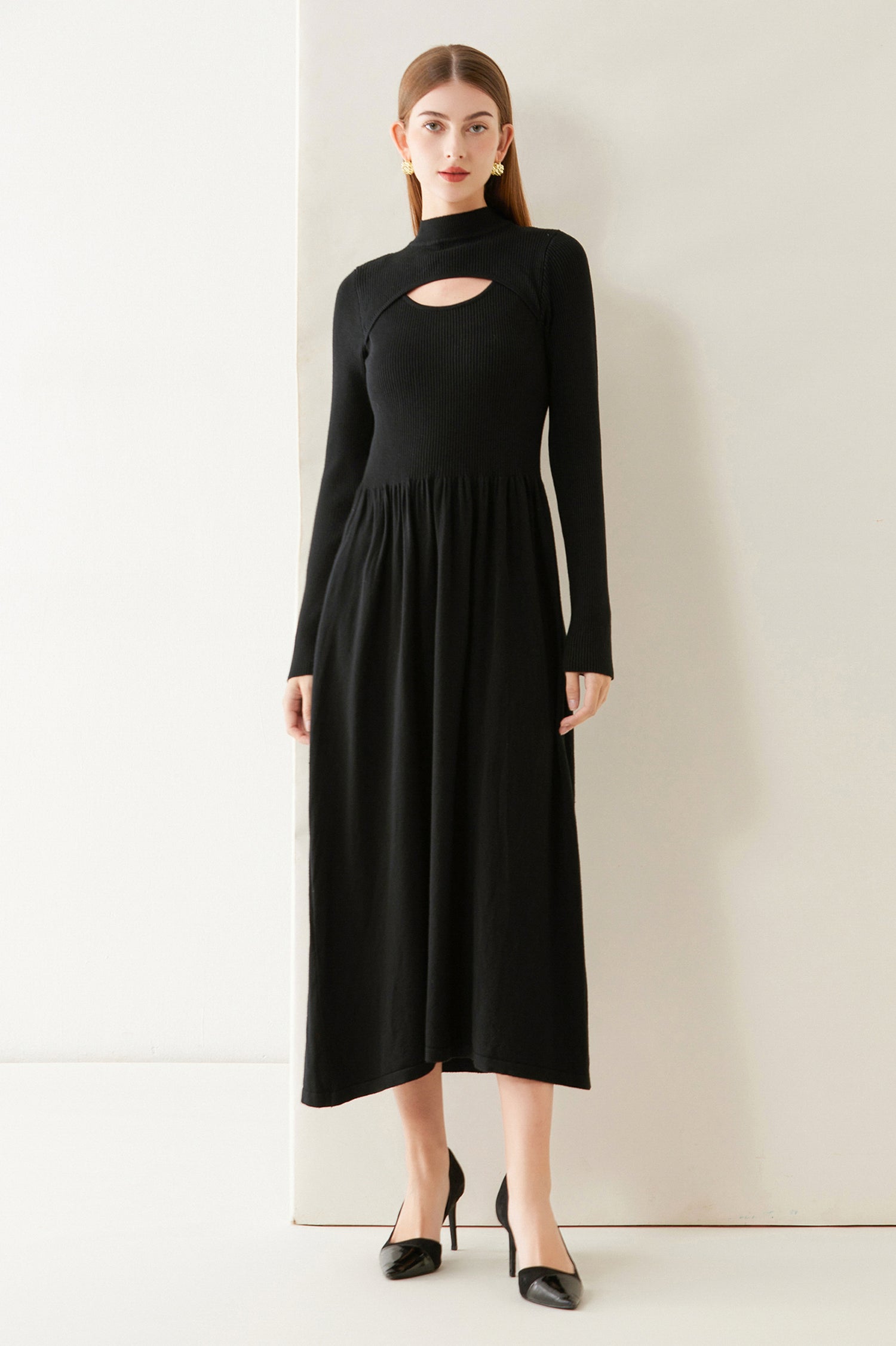 stretch knit midi dress Caes Cutout layered ribbed stretch-knit midi dress - Women - Black Dresses