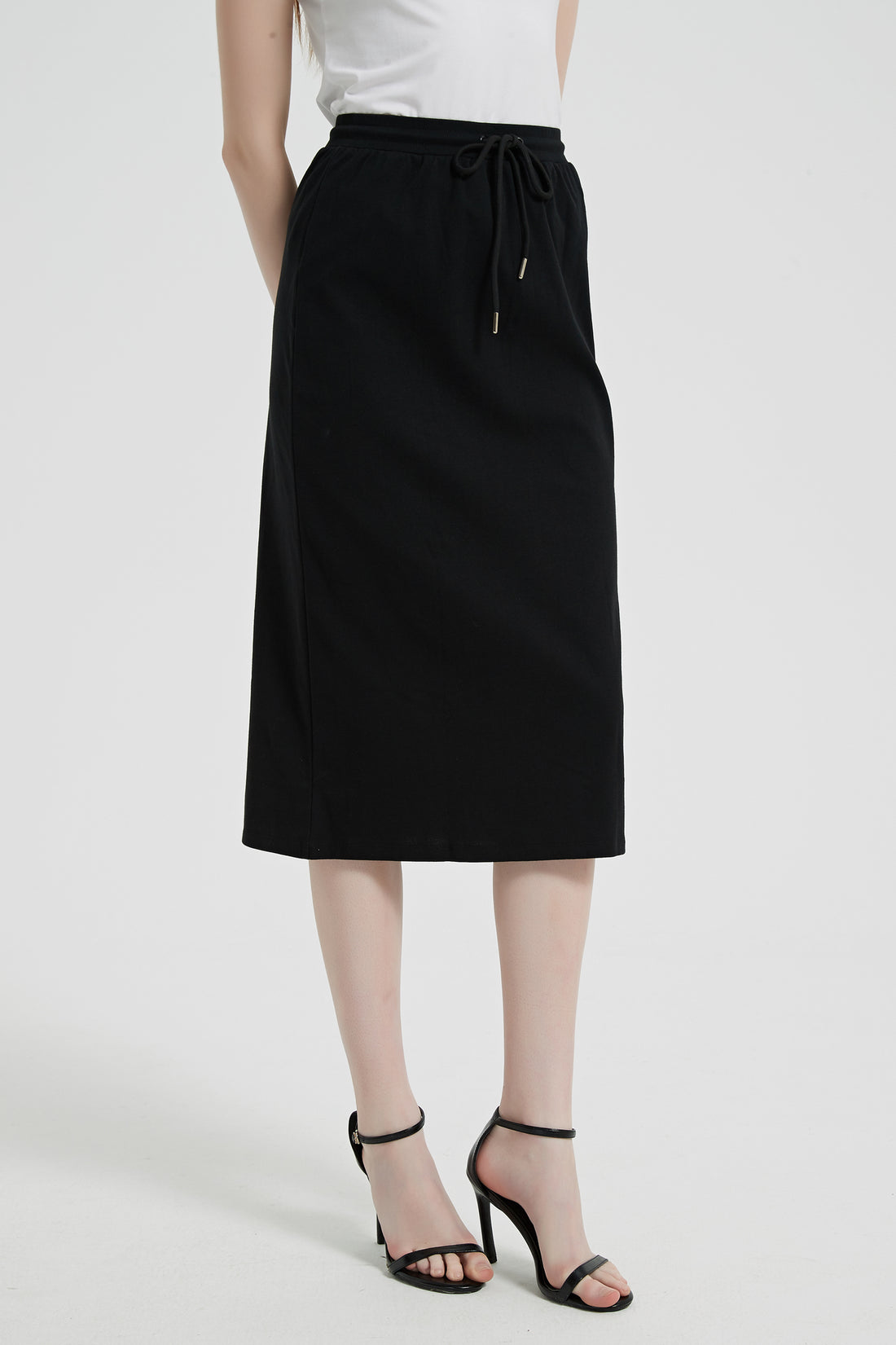 Antonia Stretch Waist Cotton Midi Skirt