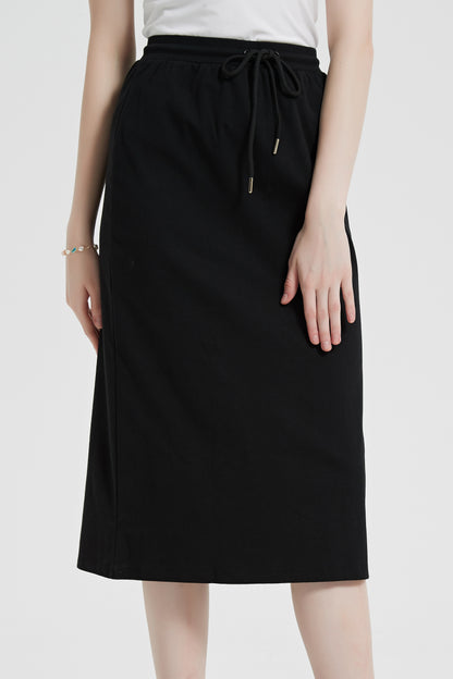 Antonia Stretch Waist Cotton Midi Skirt