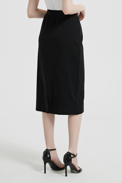 Antonia Stretch Waist Cotton Midi Skirt