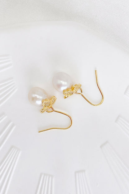 Catarina Gold Leaf Pearl Drop Earrings