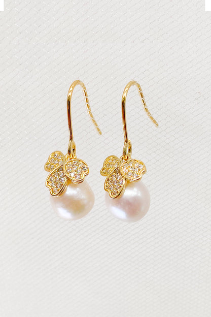 Catarina Gold Leaf Pearl Drop Earrings