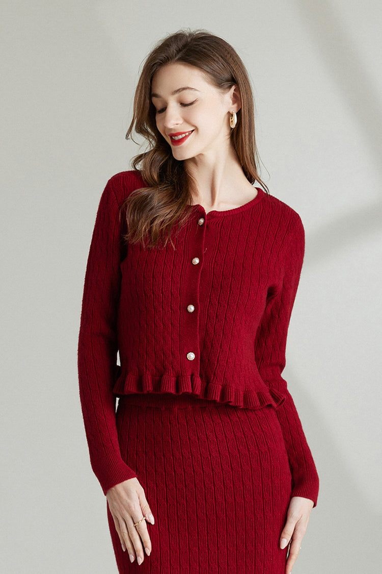 Cable Knit Pearl Button Up Sweater main image 0