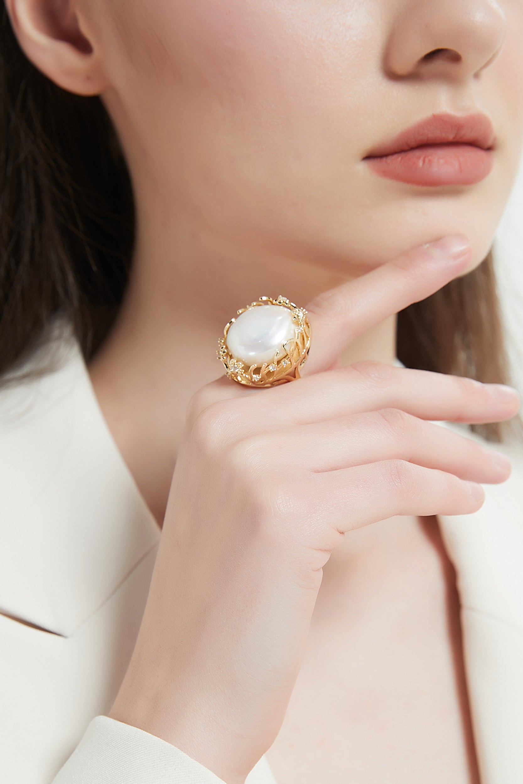 Coretta Gold Baroque Pearl Ring