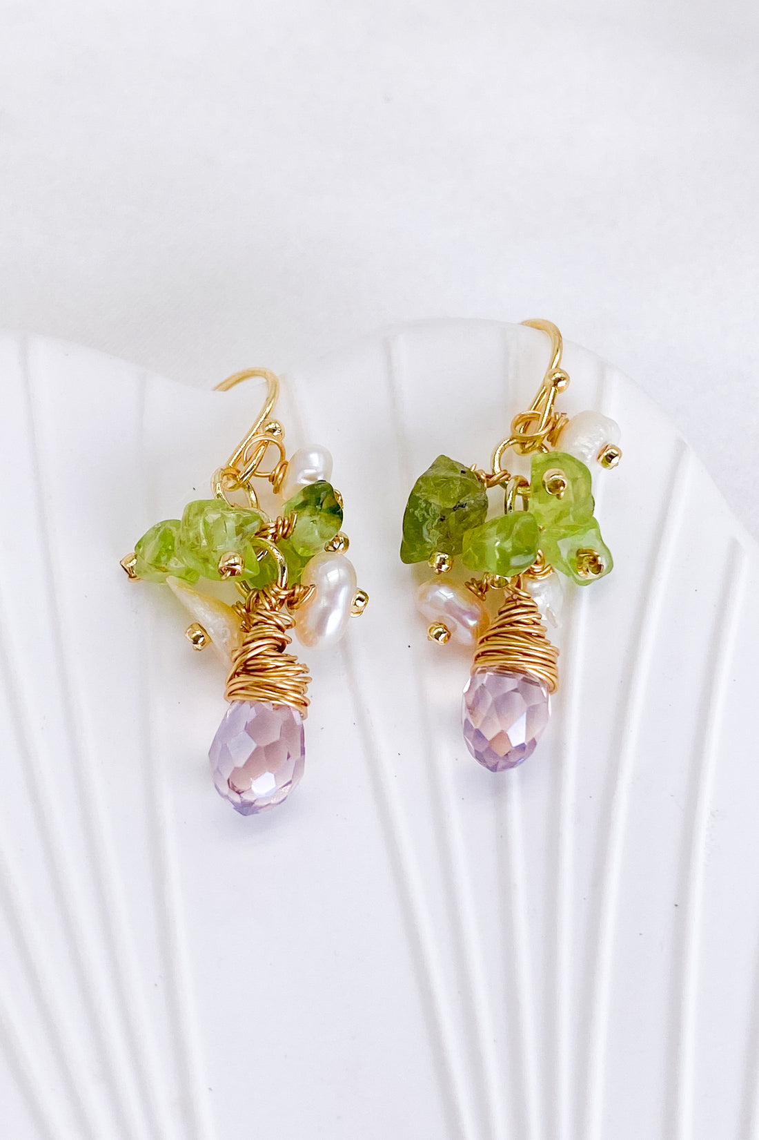 Eleanor Natural Stone Gold Pearl Earrings