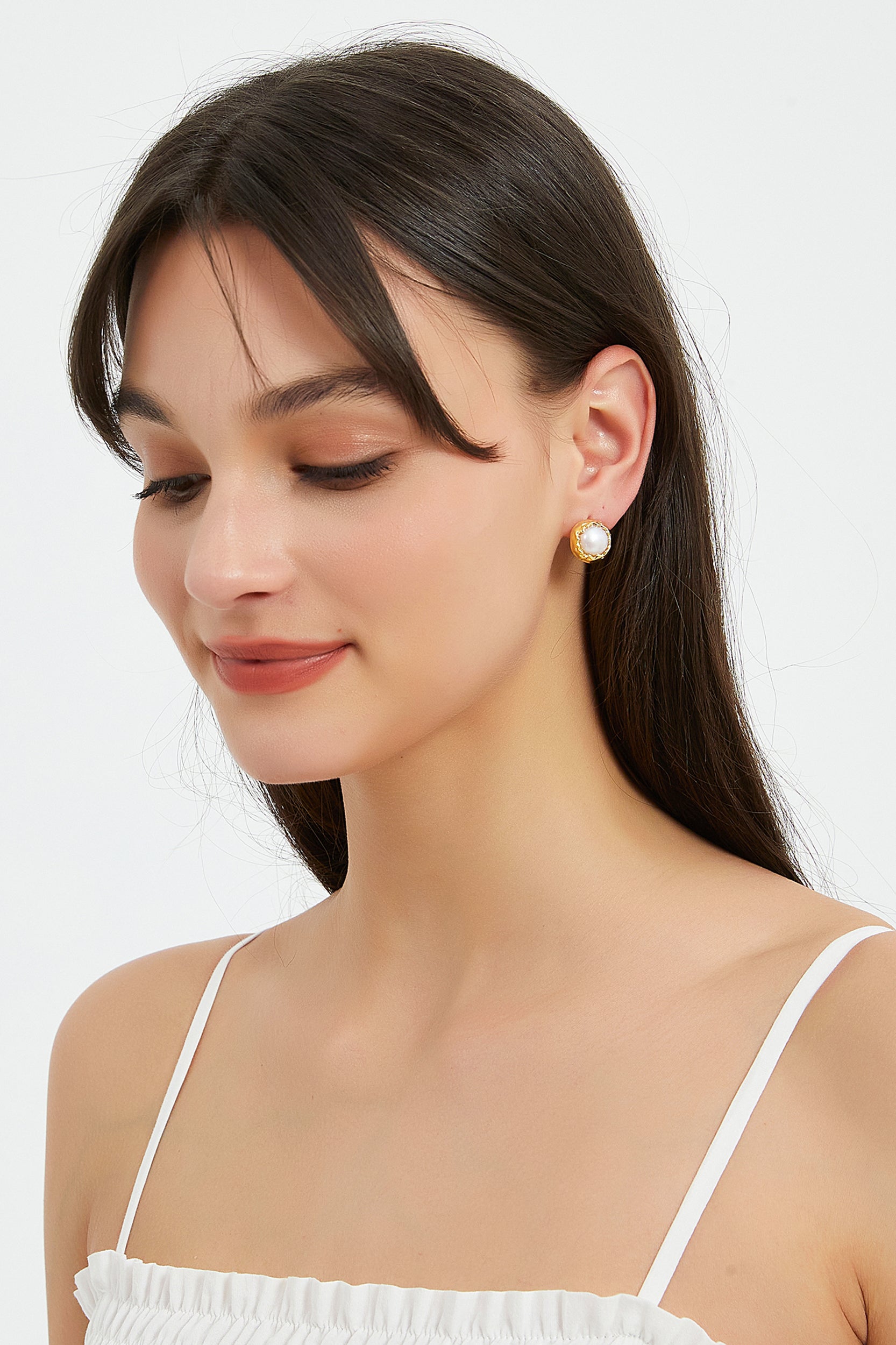 Erin Gold Halo Freshwater Pearl Stud Earrings